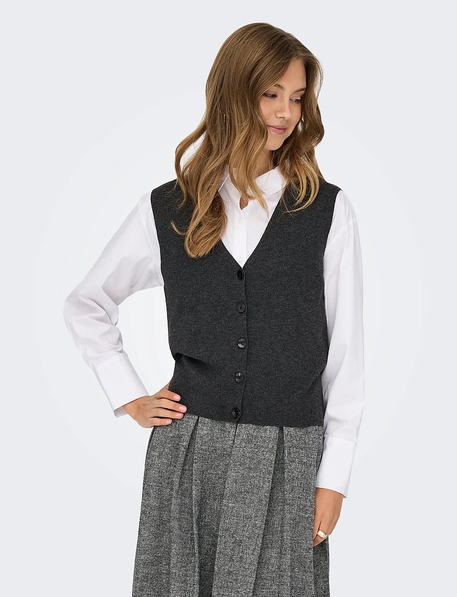 ONLY - ONLBILLIE SL VEST CC KNT - dark grey melange - 0