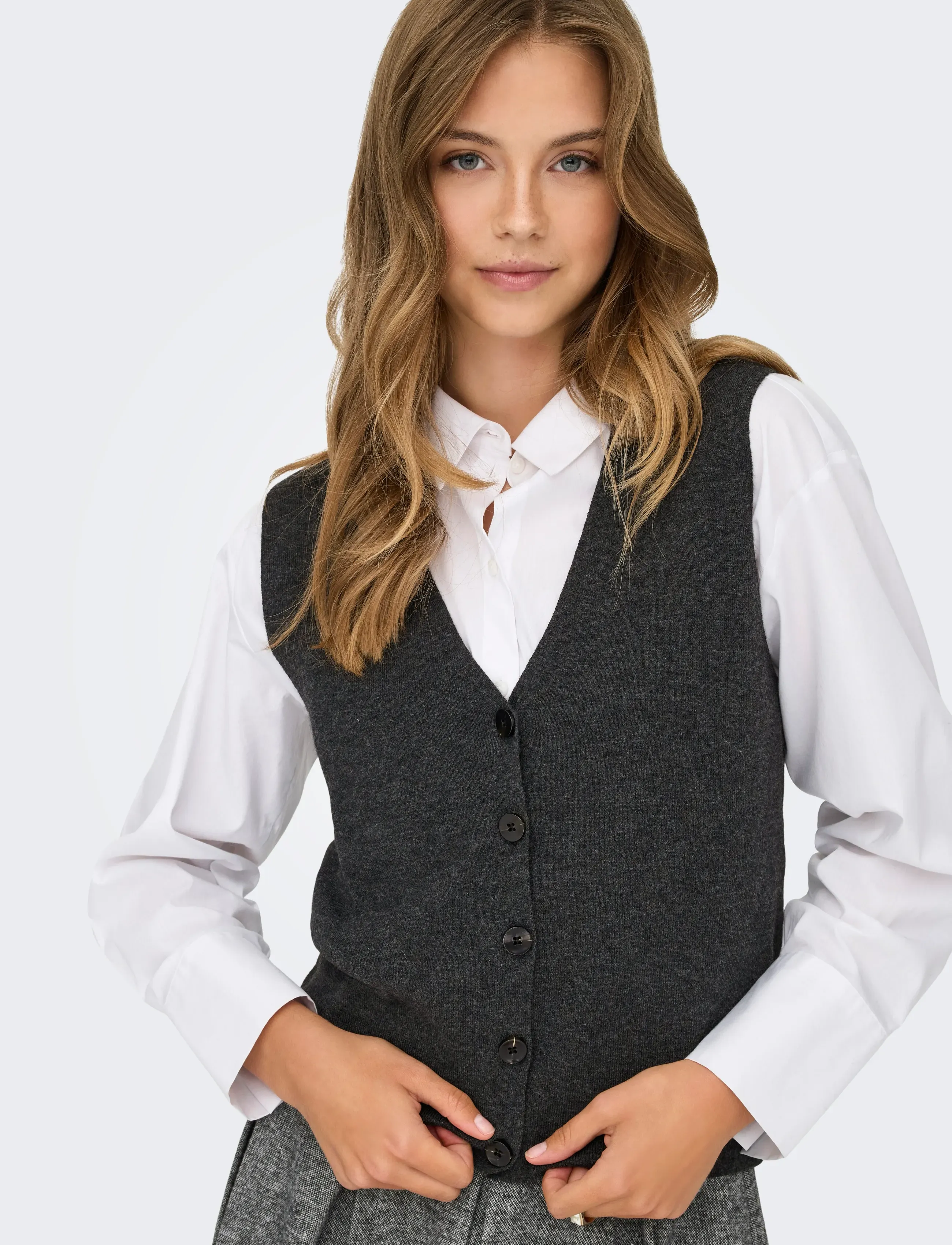ONLY - ONLBILLIE SL VEST CC KNT - dark grey melange - 4