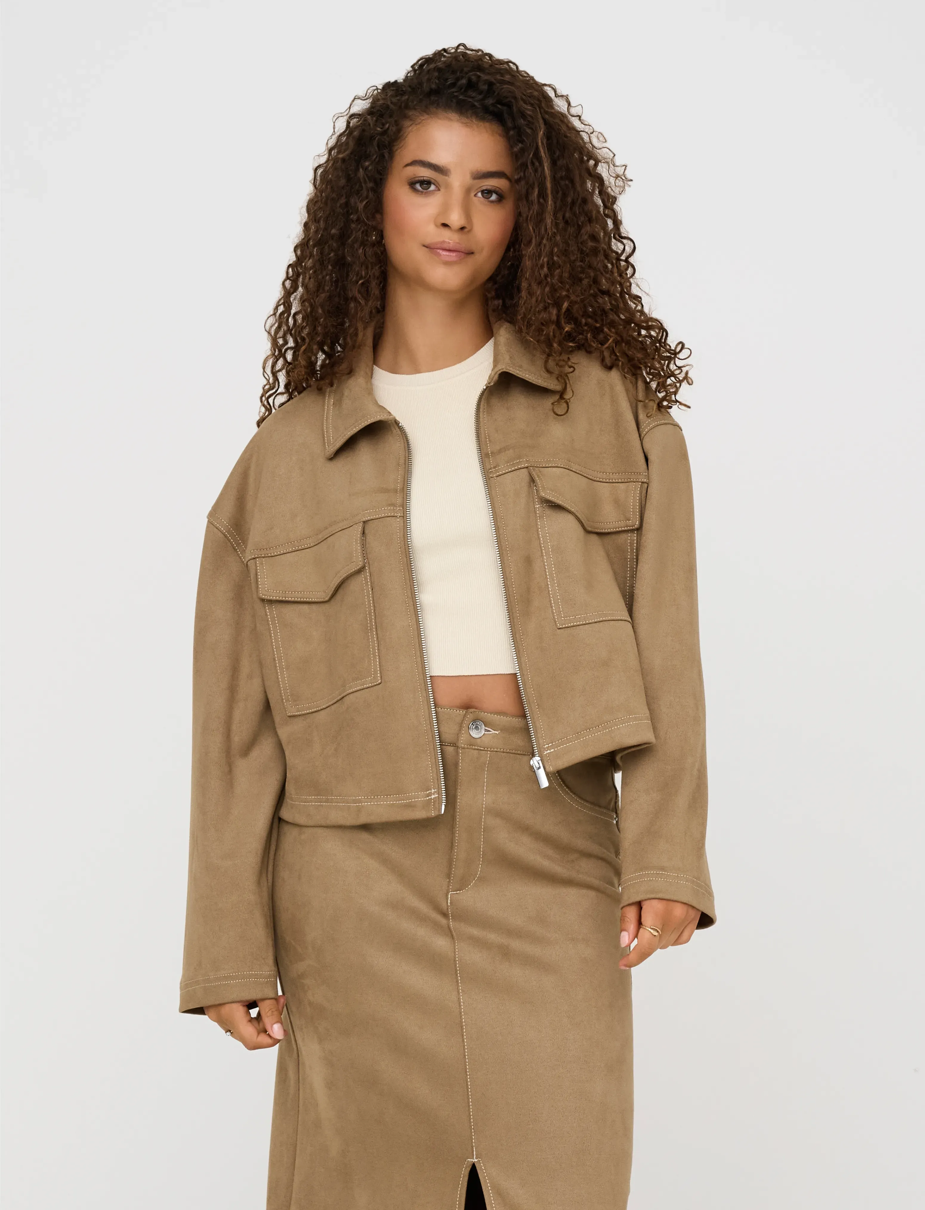 ONLY Onlstina Faux Suede Jacket Pnt, S, Jackets, Braun - Leather, Frauen