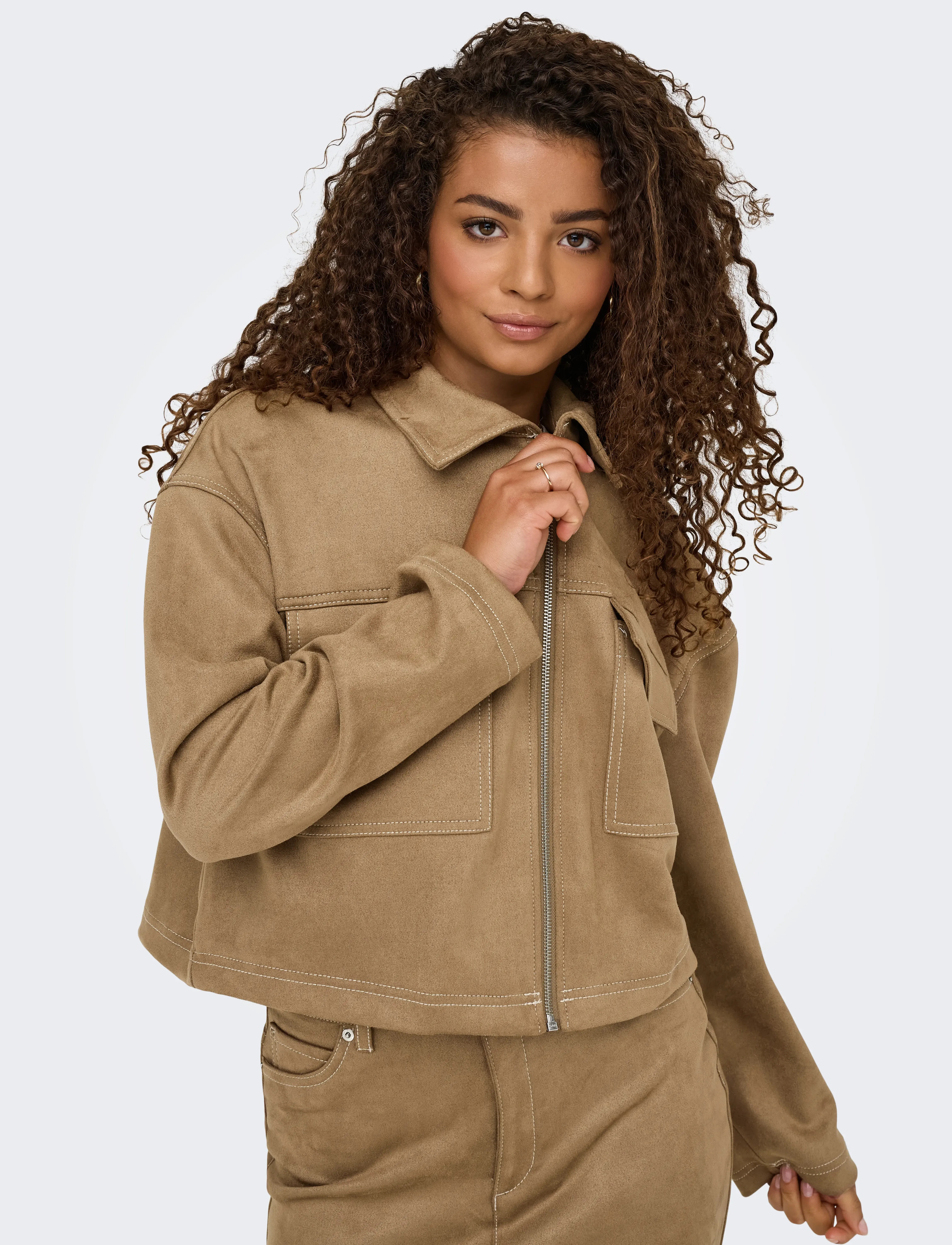ONLY - ONLSTINA FAUX SUEDE JACKET PNT - cocoa crÉme - 4