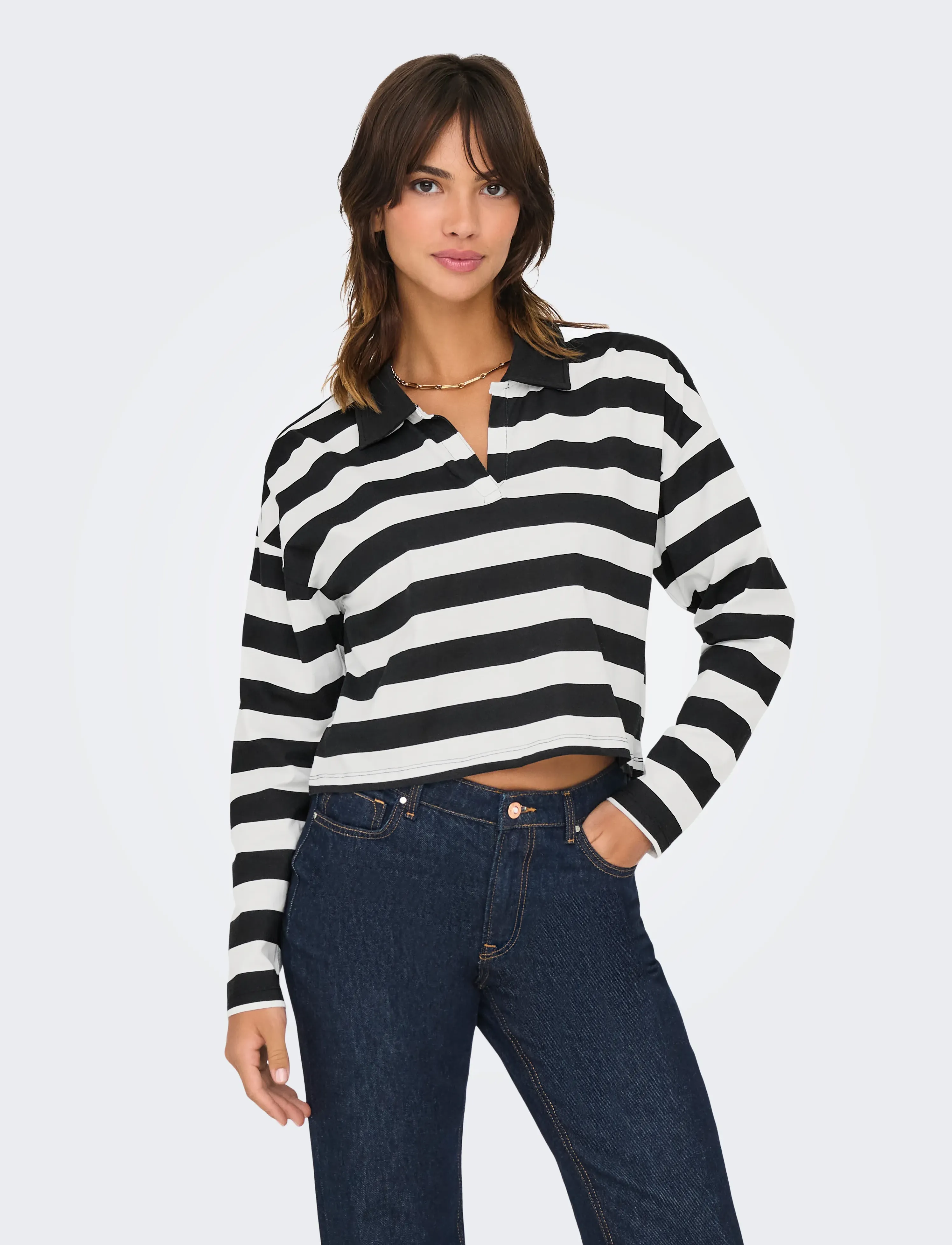 ONLY Onlmay Life L/S Boxy Polo Top Cs Jrs, Kvinder, Kort Langærmet Polotrøje, Sort, Str: S