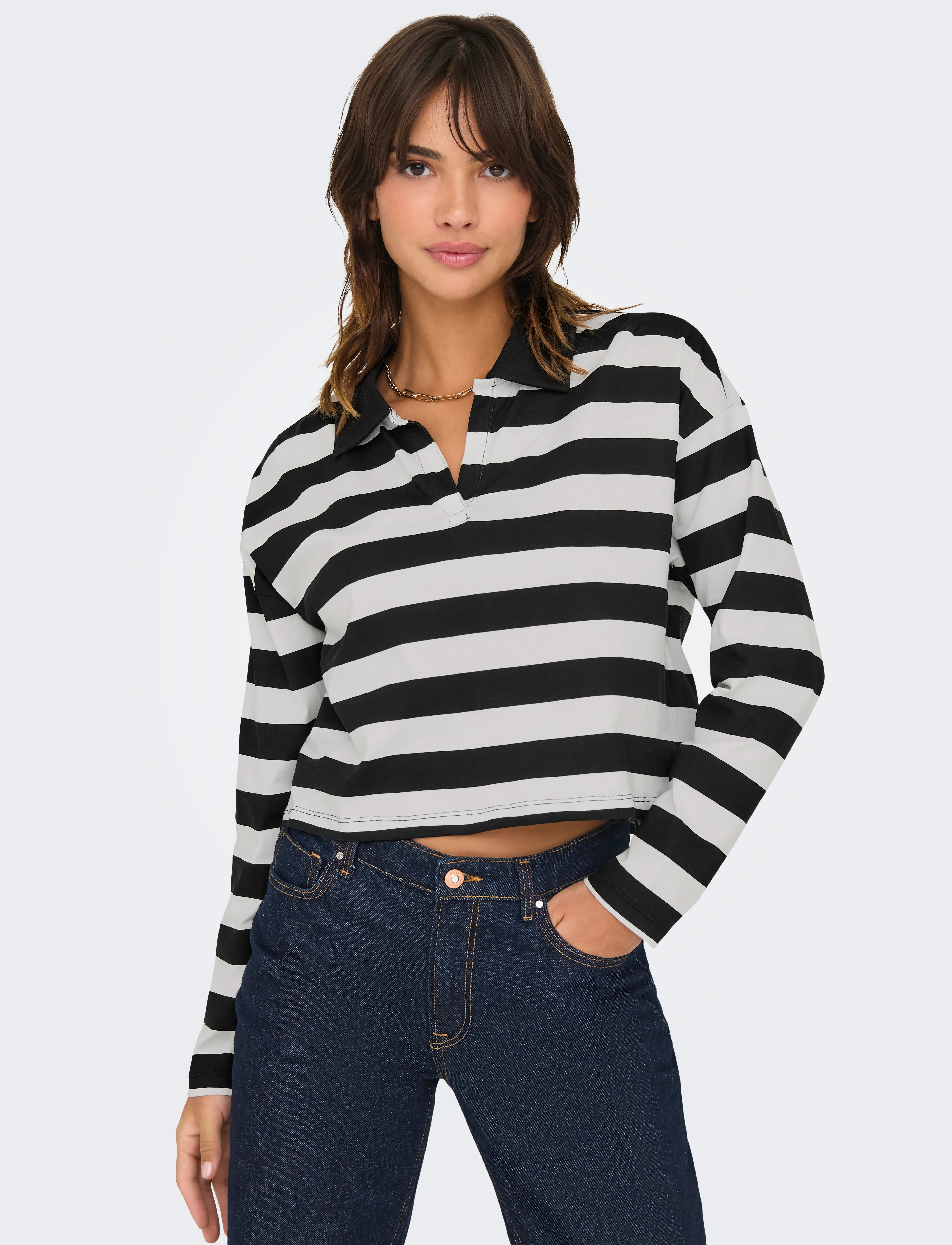 ONLY - ONLMAY LIFE L/S BOXY POLO TOP CS JRS - poloshirts - black - 5