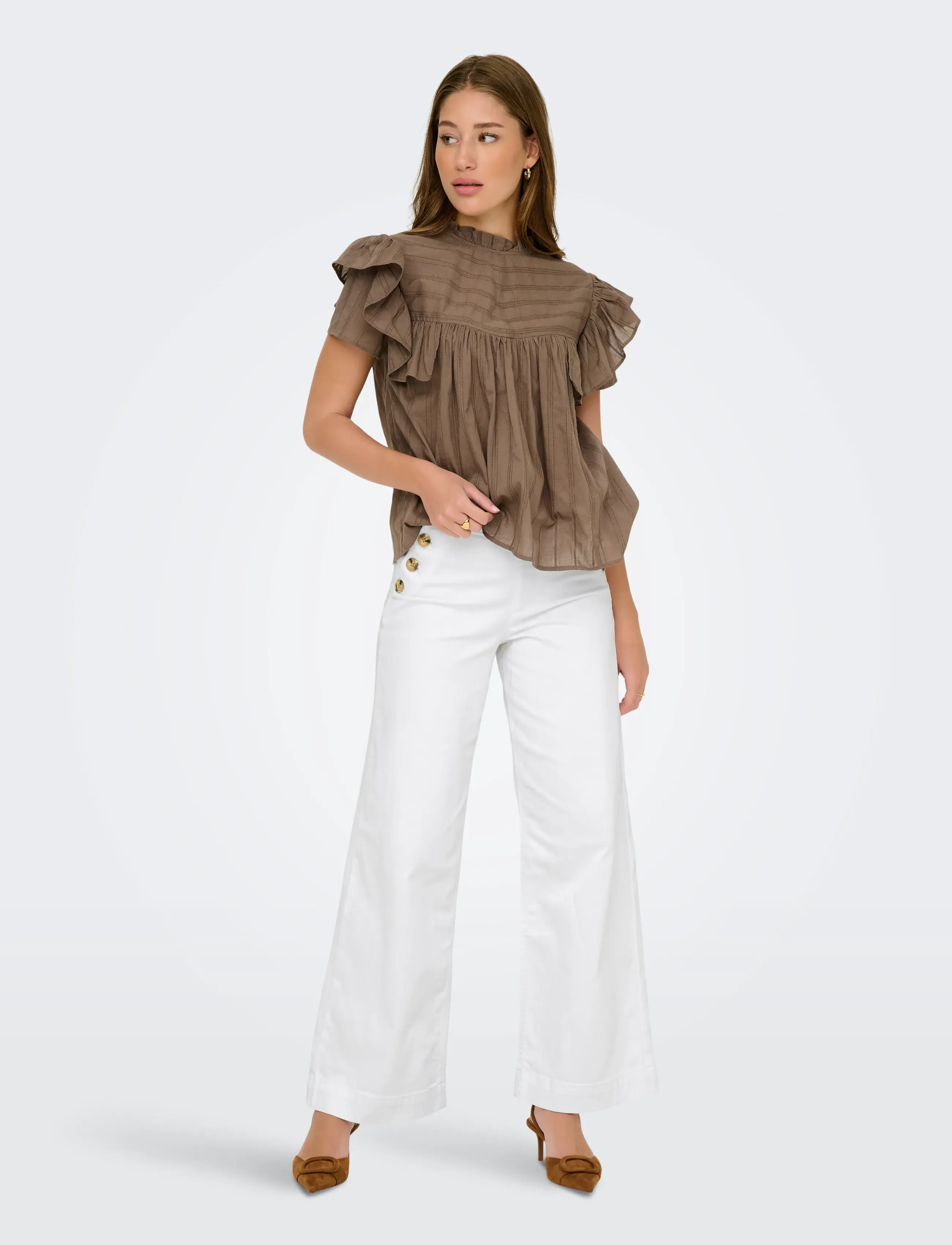 ONLY - ONLMADISON HW BUTTON WIDE DNM 730 NOOS - laia säärega teksad - white denim - 4