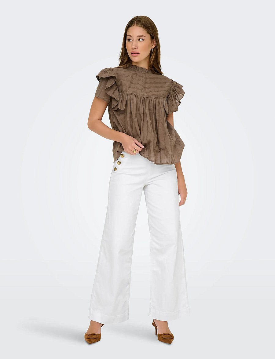 ONLY - ONLMADISON HW BUTTON WIDE DNM 730 NOOS - hosen mit weitem bein - white denim - 4