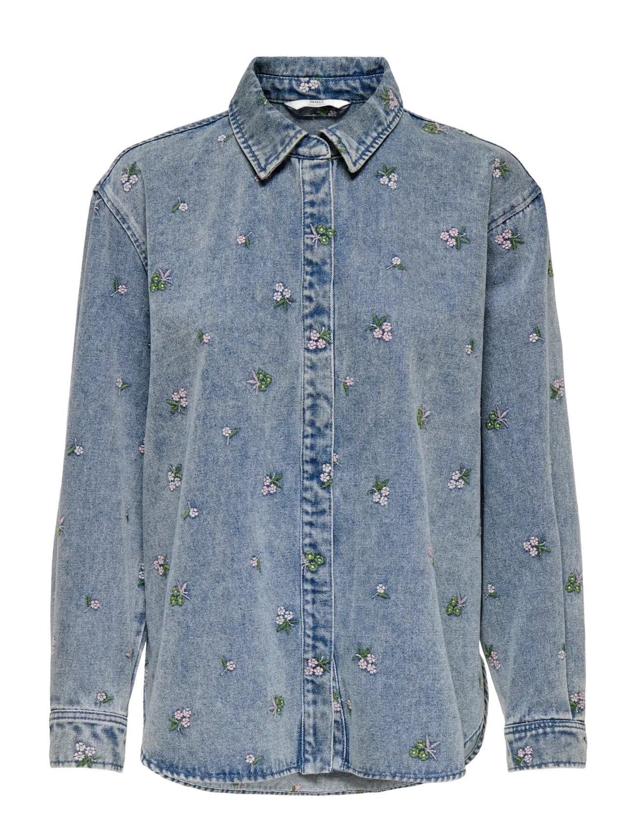 ONLY Onlvera L/S Flower Emb Shirt Dnm Noos Blau - M - Damen