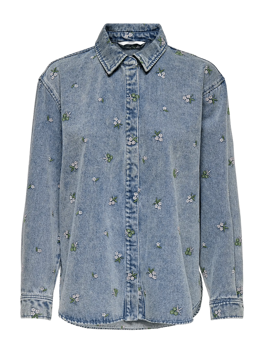 ONLY - ONLVERA L/S FLOWER EMB SHIRT DNM NOOS - jeanshemden - light blue denim - 1