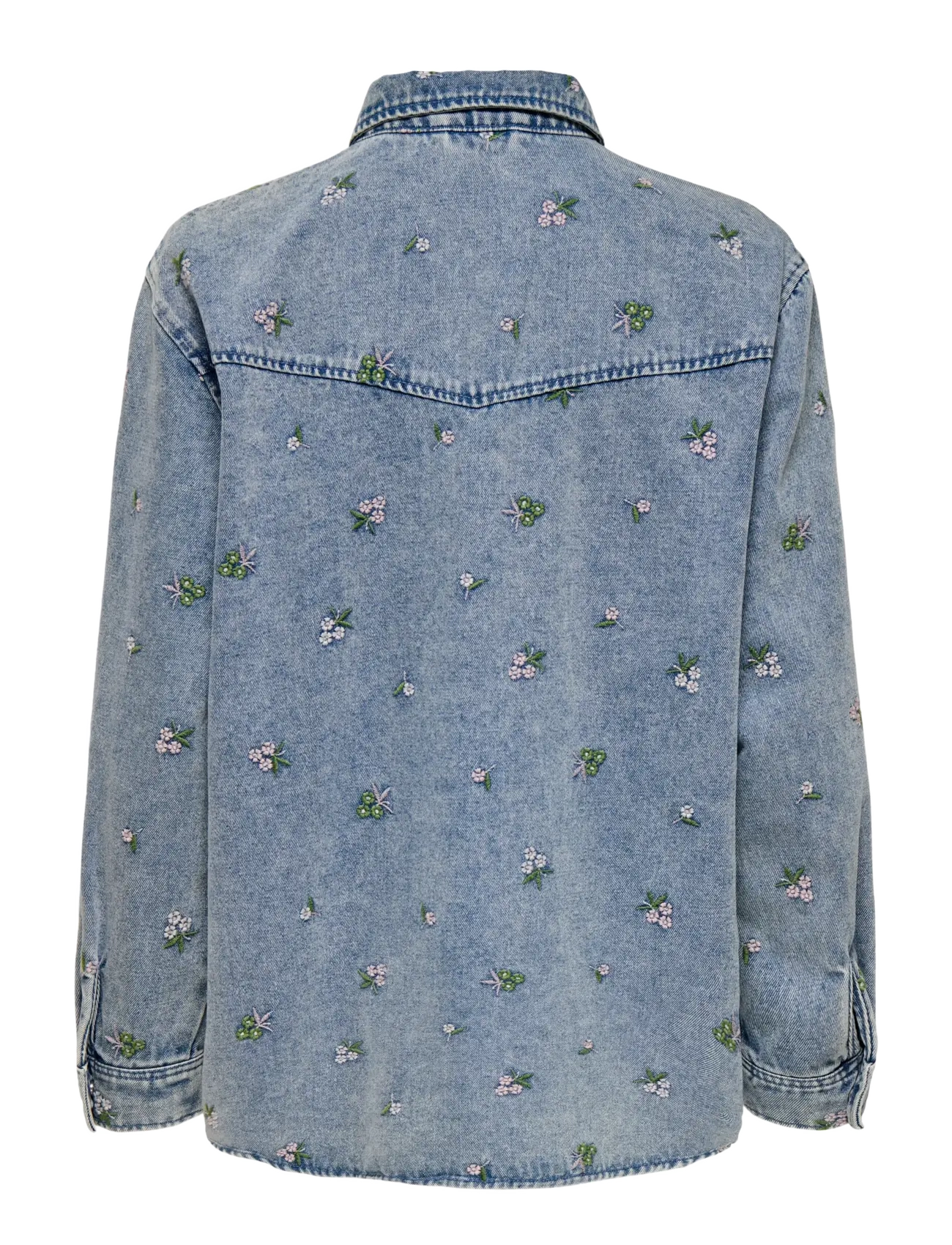 ONLY - ONLVERA L/S FLOWER EMB SHIRT DNM NOOS - denimskjorter - light blue denim - 2