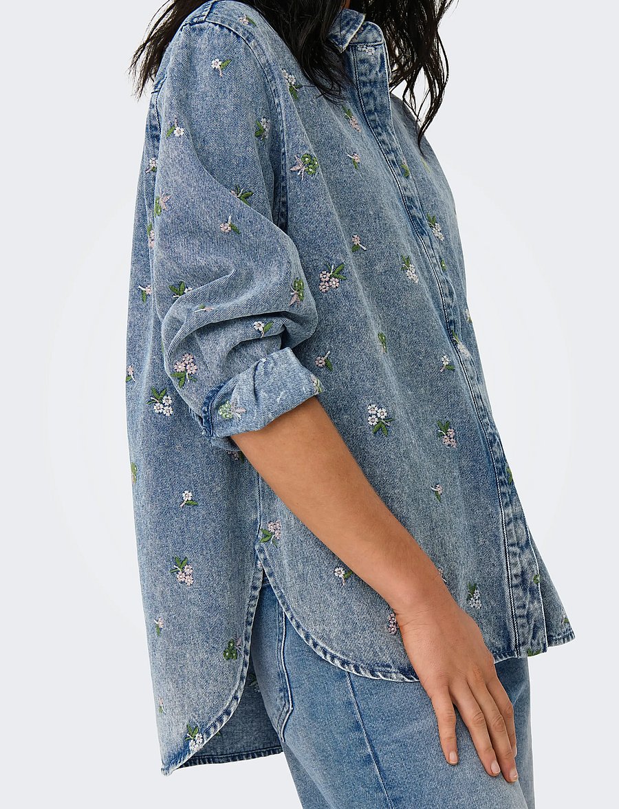 ONLY - ONLVERA L/S FLOWER EMB SHIRT DNM NOOS - jeanshemden - light blue denim - 5