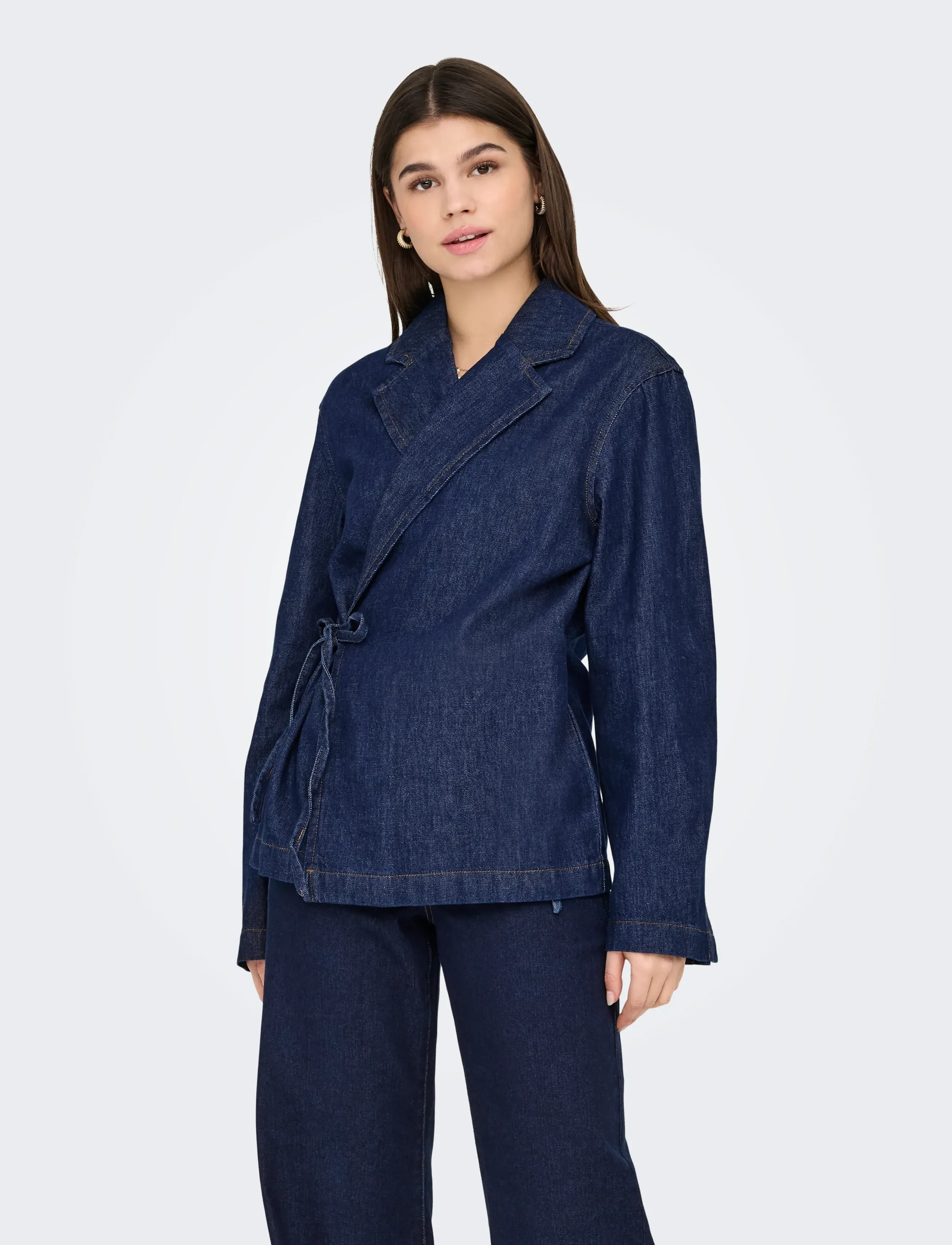 ONLY Onlellis L/S Ovs Dnm Bow Tie Jacket Akm, L, Navy, Jakker > Denim, Dame