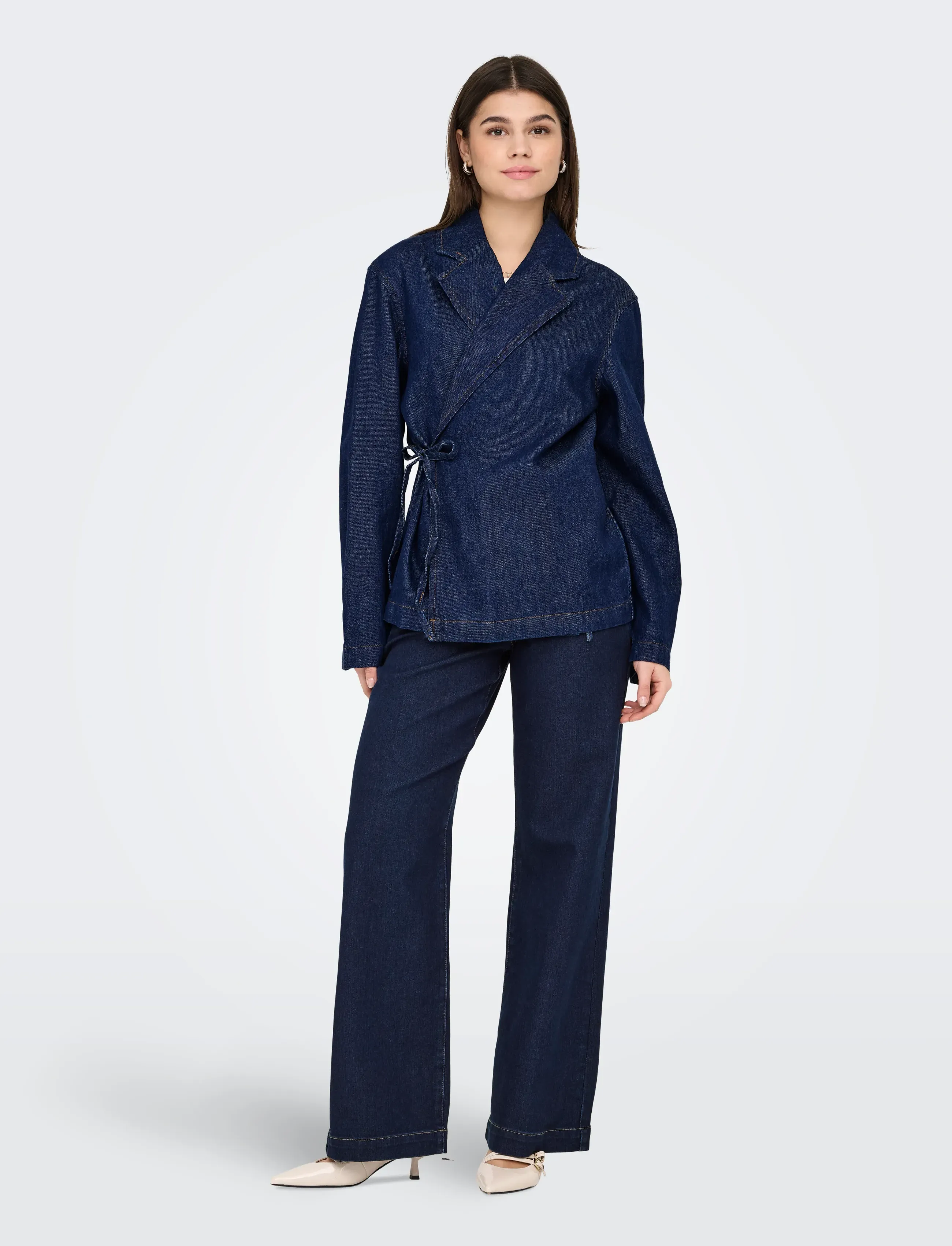 ONLY - ONLELLIS L/S OVS DNM BOW TIE JACKET AKM - forårsjakker - dark blue denim - 4