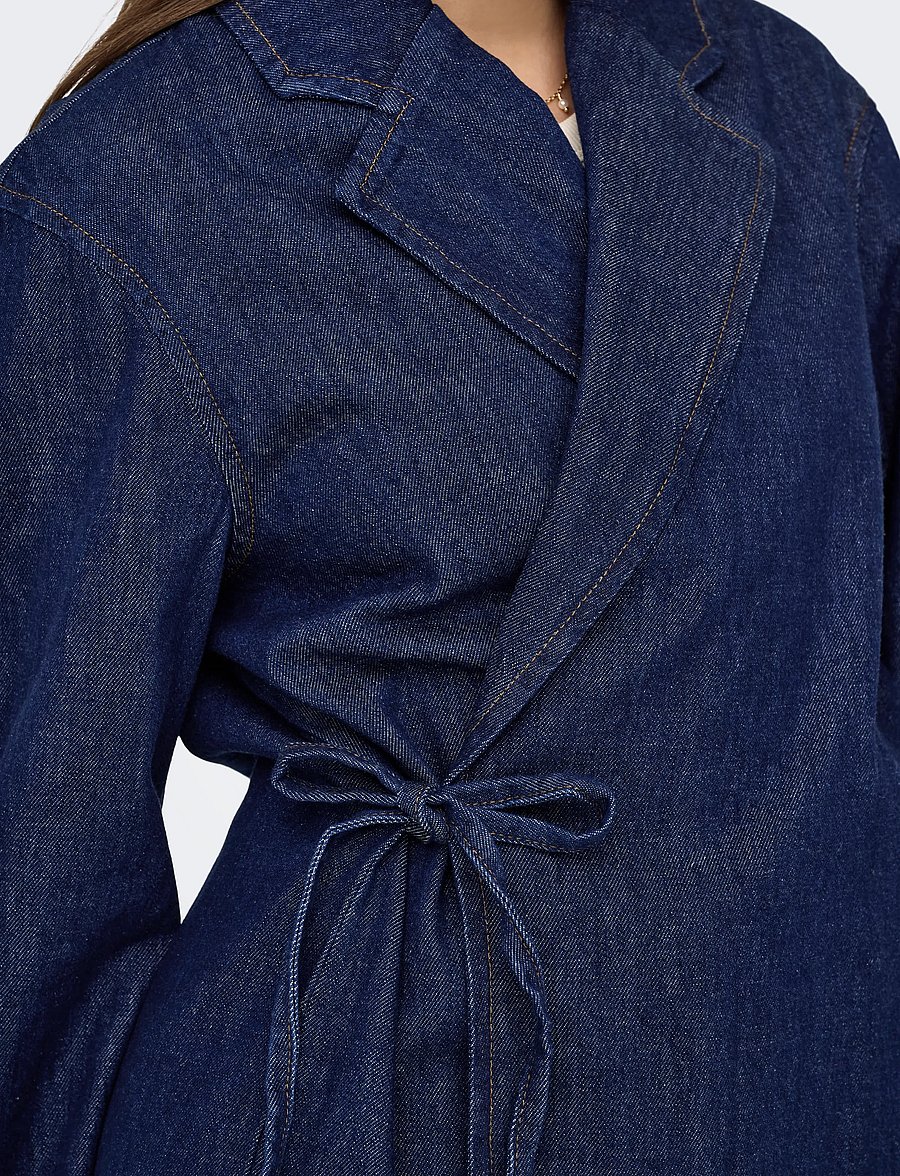 ONLY - ONLELLIS L/S OVS DNM BOW TIE JACKET AKM - forårsjakker - dark blue denim - 5