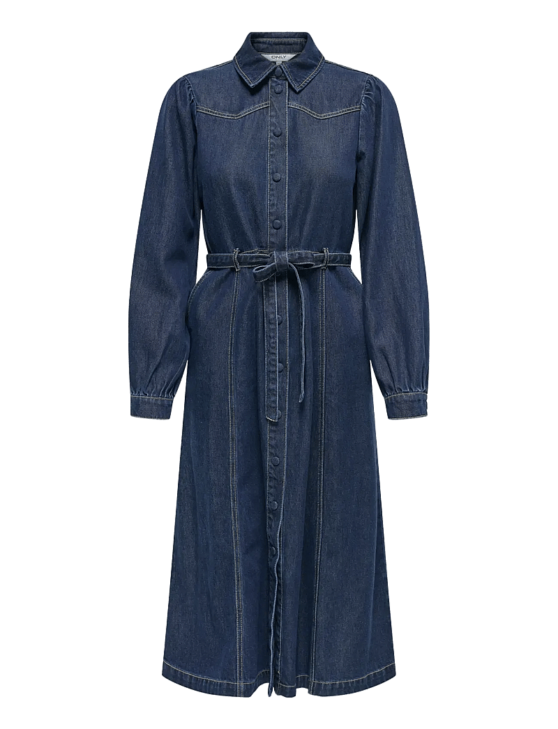 ONLY - ONLJULIE LS DNM DRESS QYT - marškinių tipo suknelės - dark blue denim - 1