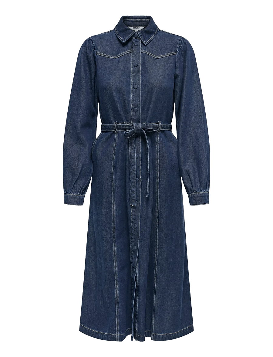 ONLY - ONLJULIE LS DNM DRESS QYT - sukienki koszulowe - dark blue denim - 1
