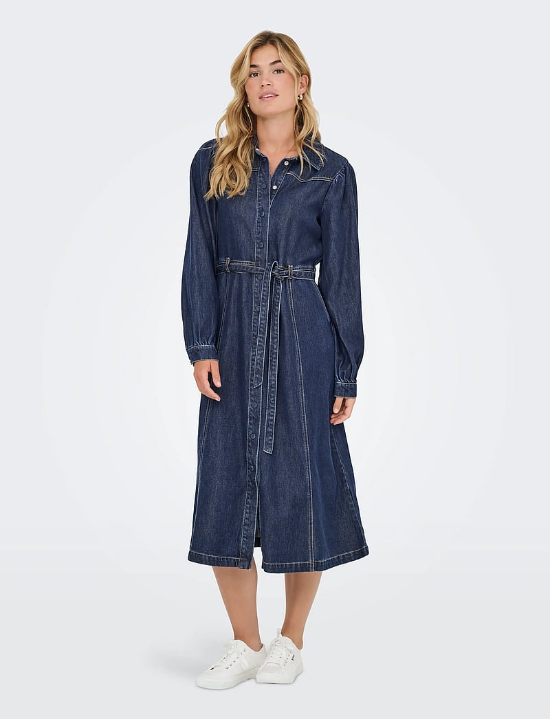 ONLY - ONLJULIE LS DNM DRESS QYT - marškinių tipo suknelės - dark blue denim - 0