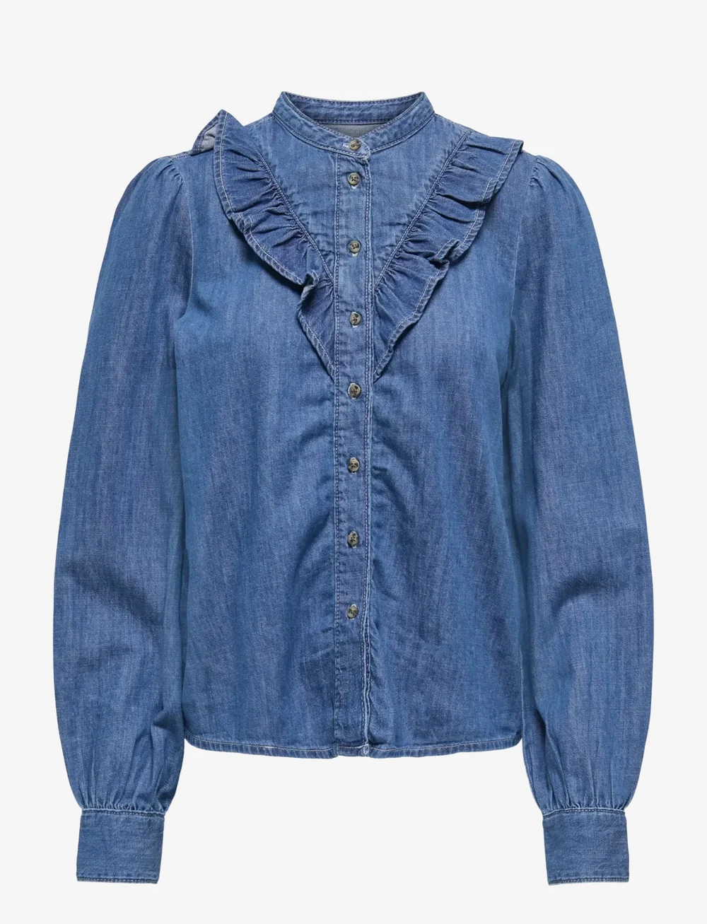 ONLY - ONLDASHA-SEVIGNY L/S FRILL SHIRT DNM AKM - jeansskjortor - medium blue denim - 1