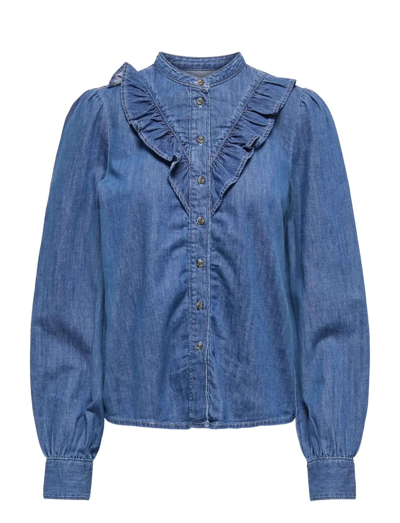 ONLY ONLDASHA-SEVIGNY L/S FRILL SHIRT DNM AKM - Pluusid ja särgid - MEDIUM BLUE DENIM / blue