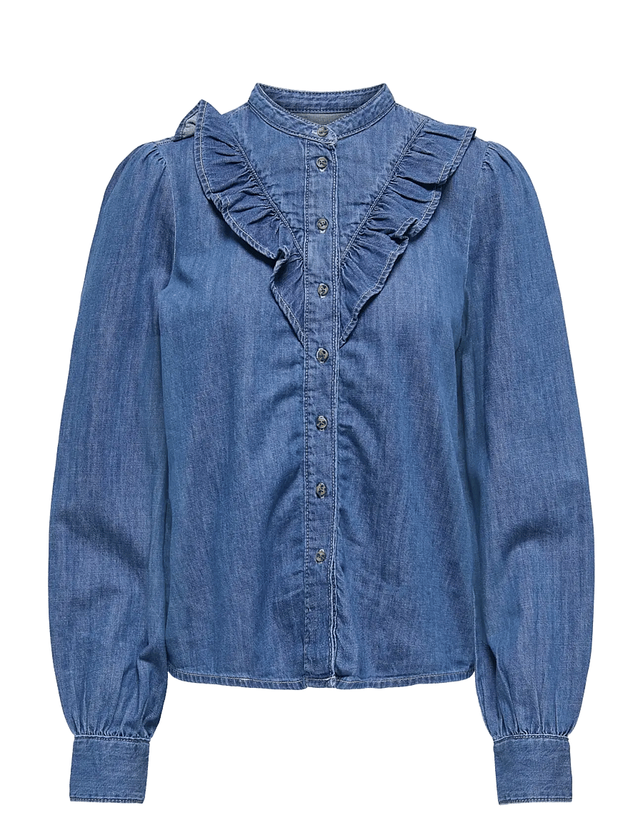 ONLY - ONLDASHA-SEVIGNY L/S FRILL SHIRT DNM AKM - jeanshemden - medium blue denim - 1