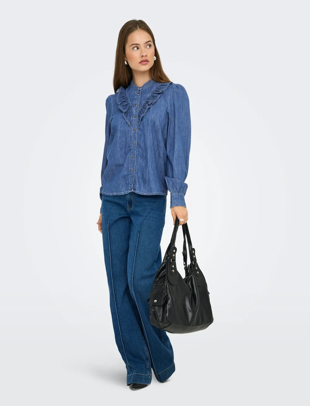 ONLY - ONLDASHA-SEVIGNY L/S FRILL SHIRT DNM AKM - jeansskjortor - medium blue denim - 5