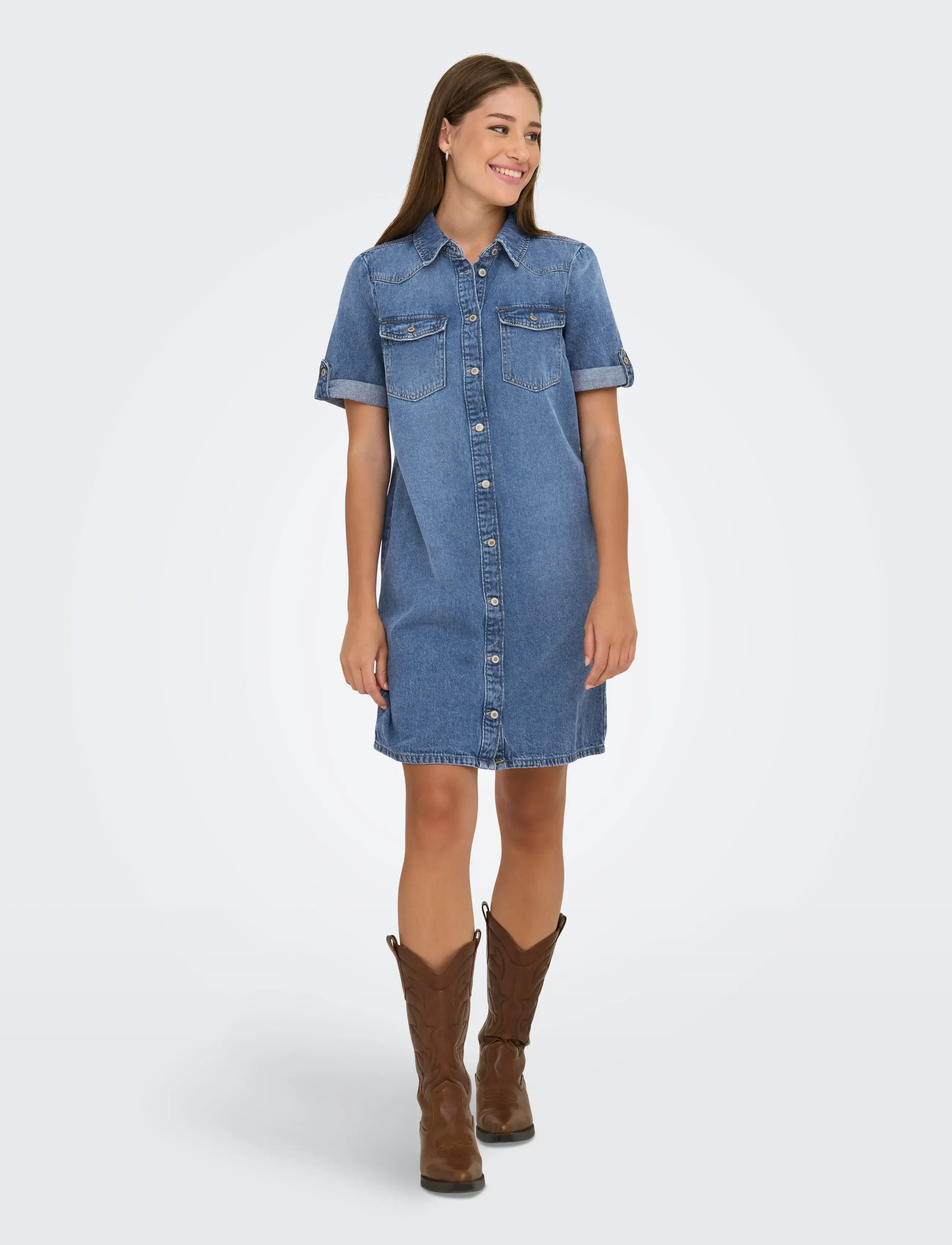 ONLY - ONLLISA S/S DNM DRESS GUA NOOS - skyrtukjólar - medium blue denim - 4