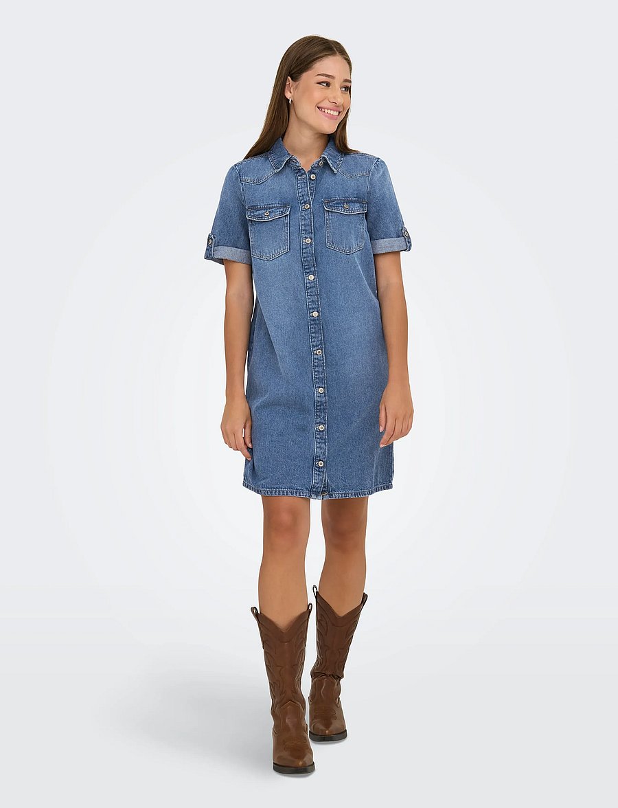 ONLY - ONLLISA S/S DNM DRESS GUA NOOS - robes chemises - medium blue denim - 4