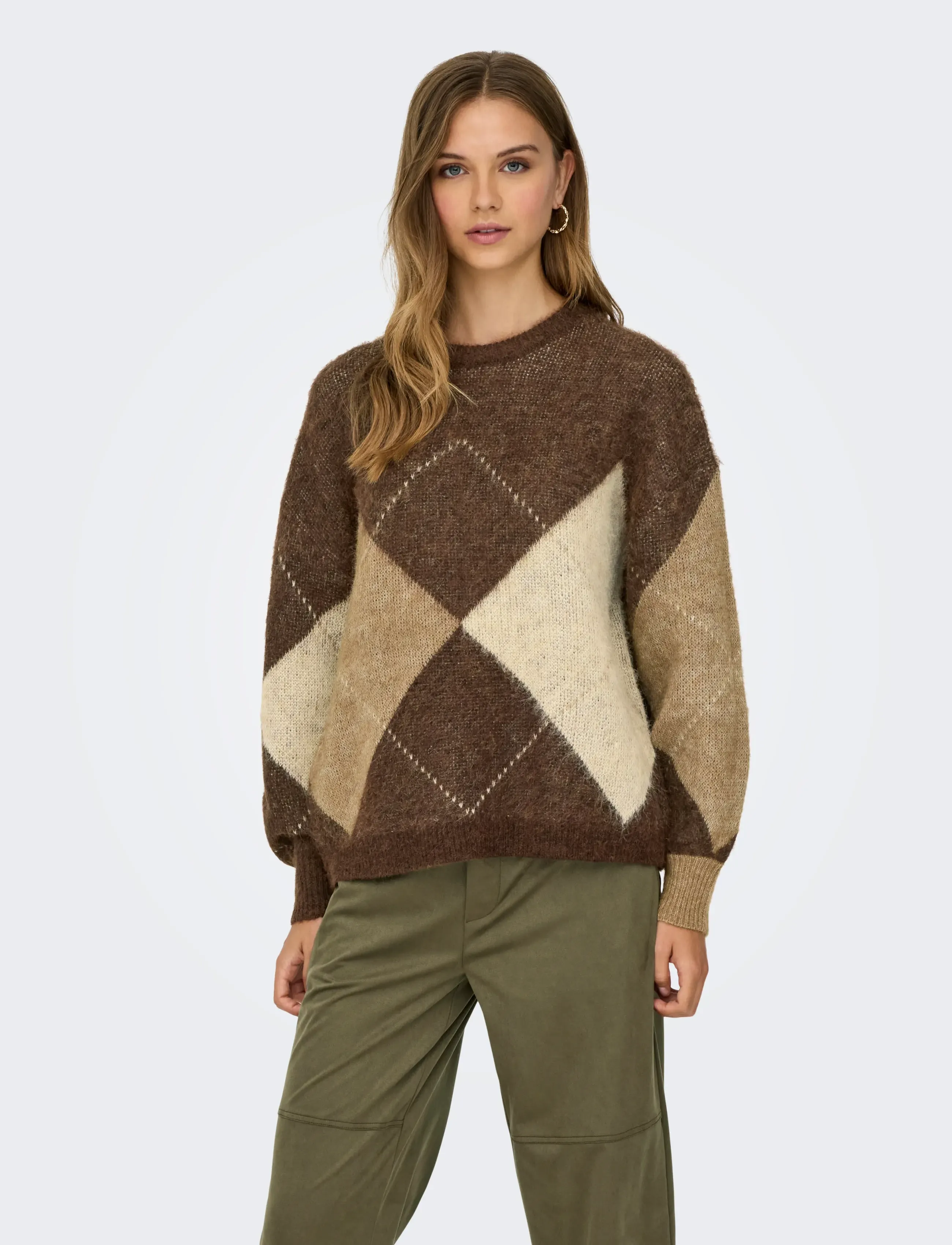 ONLY - ONLNOEME LIFE LS JQ O-NECK NOOS KNT - stickade tröjor - chestnut - 0