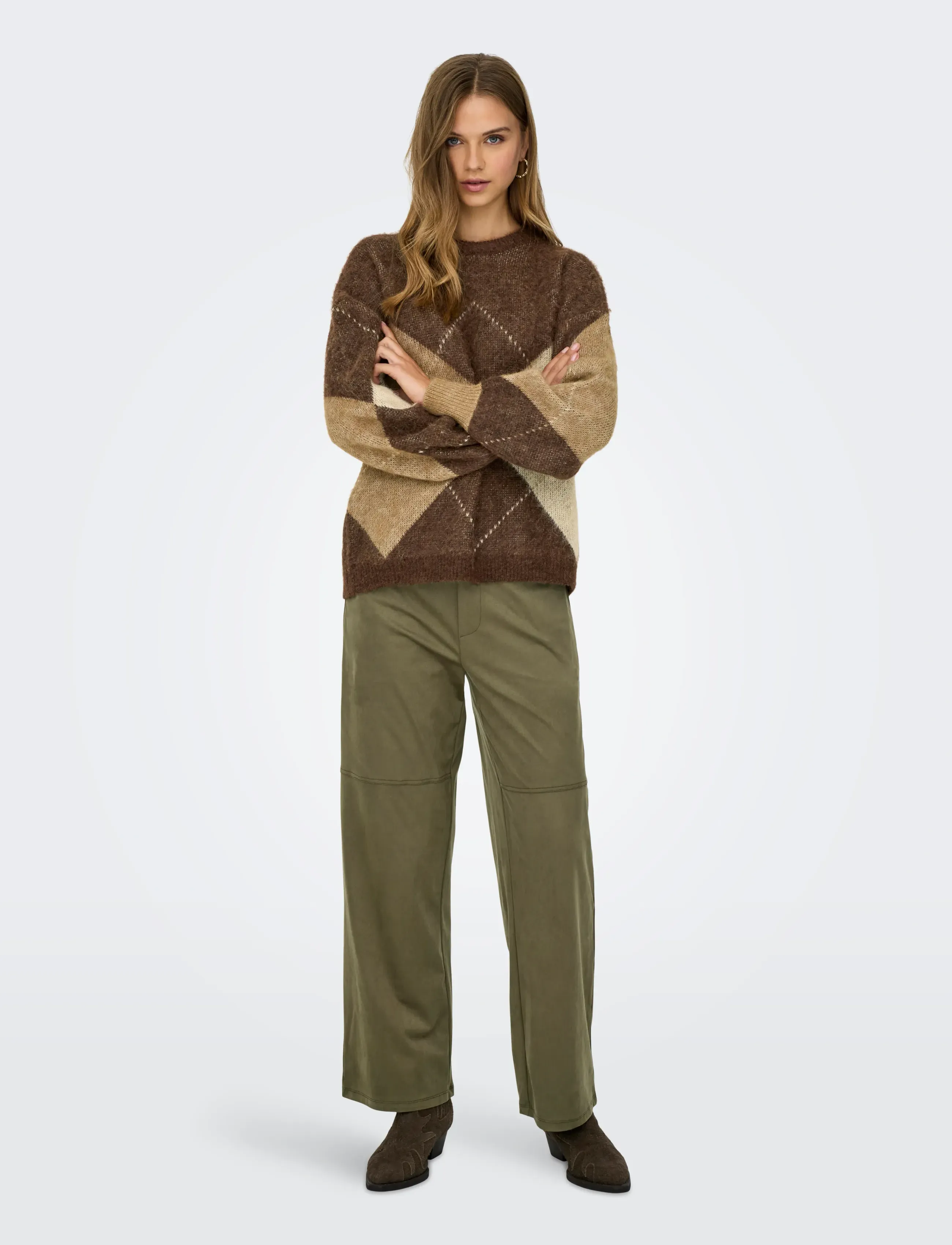 ONLY - ONLNOEME LIFE LS JQ O-NECK NOOS KNT - stickade tröjor - chestnut - 4