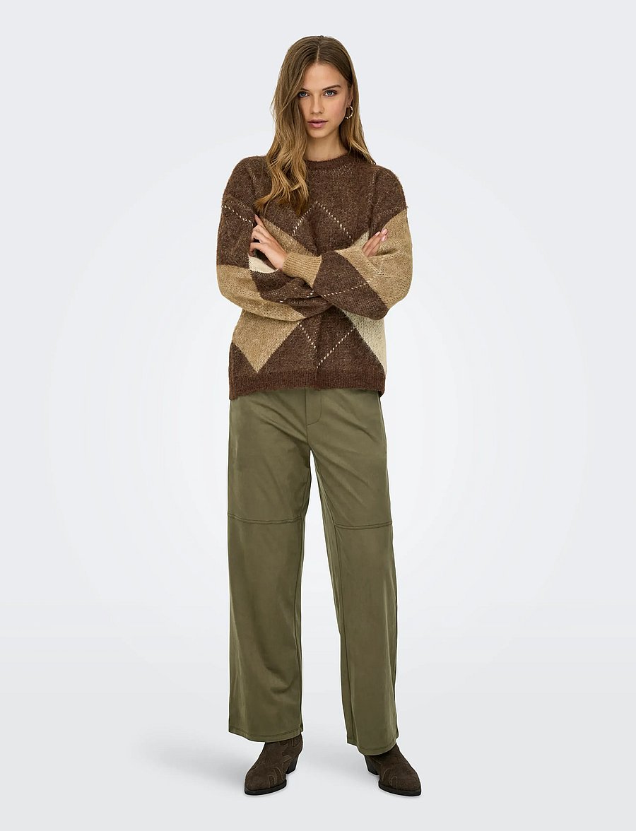 ONLY - ONLNOEME LIFE LS JQ O-NECK NOOS KNT - stickade tröjor - chestnut - 4