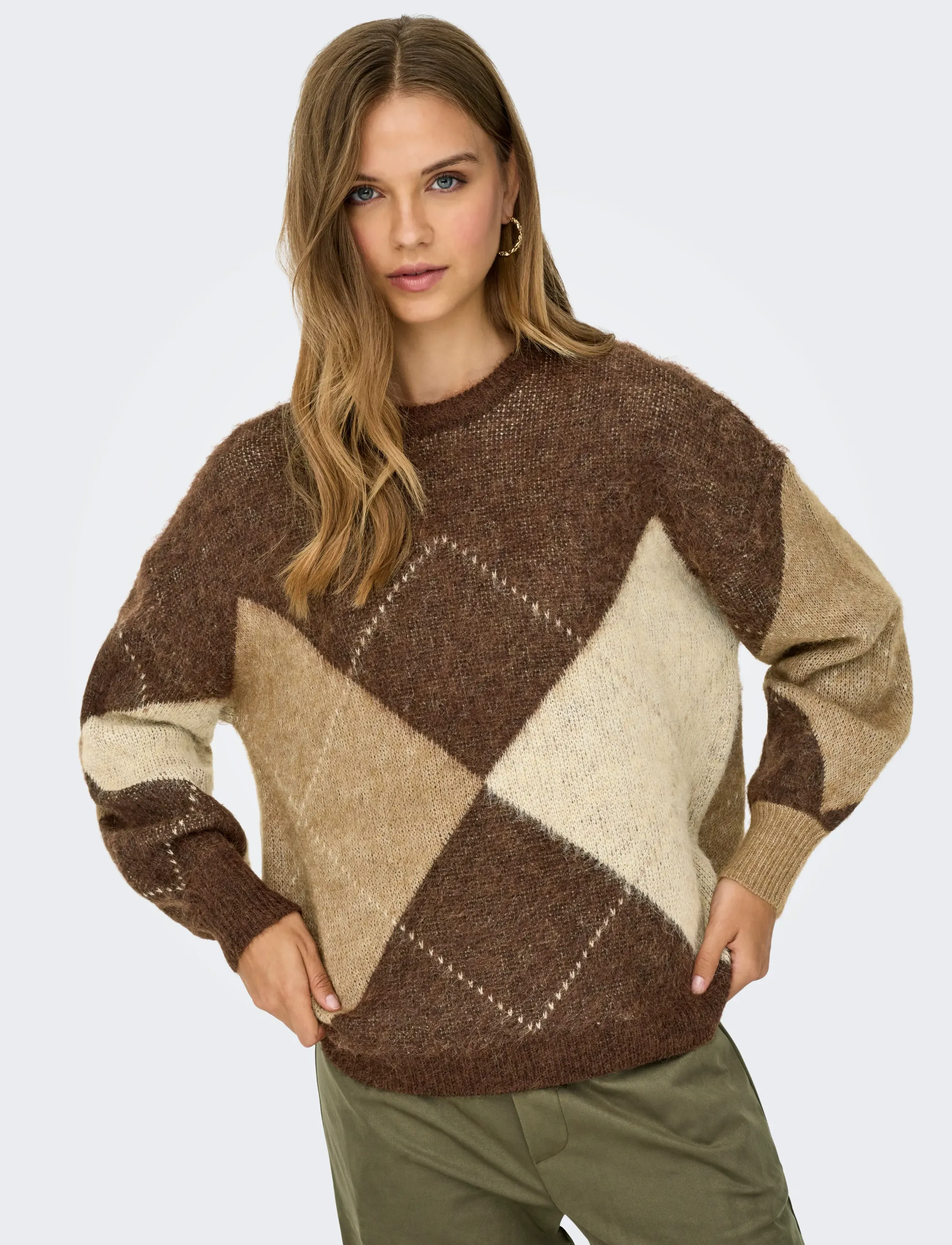ONLY - ONLNOEME LIFE LS JQ O-NECK NOOS KNT - stickade tröjor - chestnut - 5