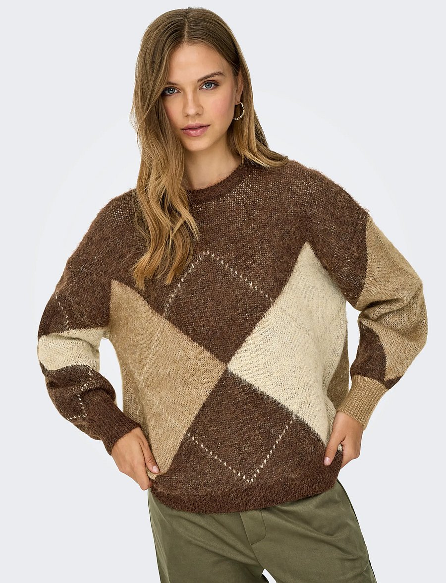 ONLY - ONLNOEME LIFE LS JQ O-NECK NOOS KNT - stickade tröjor - chestnut - 5