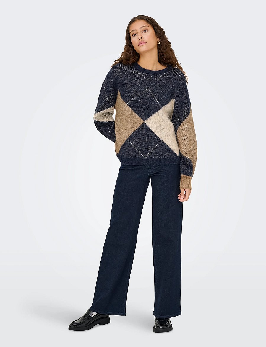 ONLY - ONLNOEME LIFE LS JQ O-NECK NOOS KNT - striktrøjer - night sky - 3
