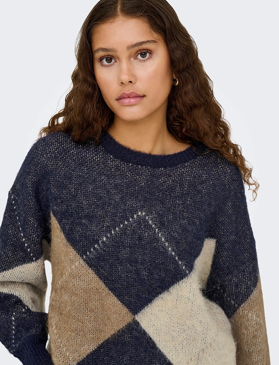ONLY - ONLNOEME LIFE LS JQ O-NECK NOOS KNT - striktrøjer - night sky - 4