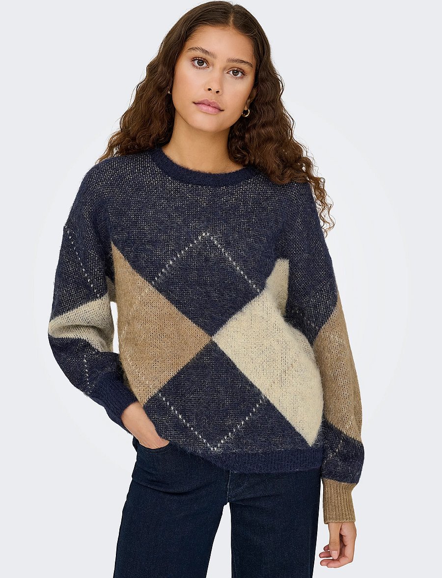 ONLY - ONLNOEME LIFE LS JQ O-NECK NOOS KNT - striktrøjer - night sky - 5