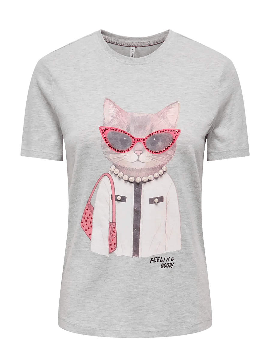 ONLY - ONLBARIA REG S/S TOP BOX JRS - t-shirts - light grey melange - 1