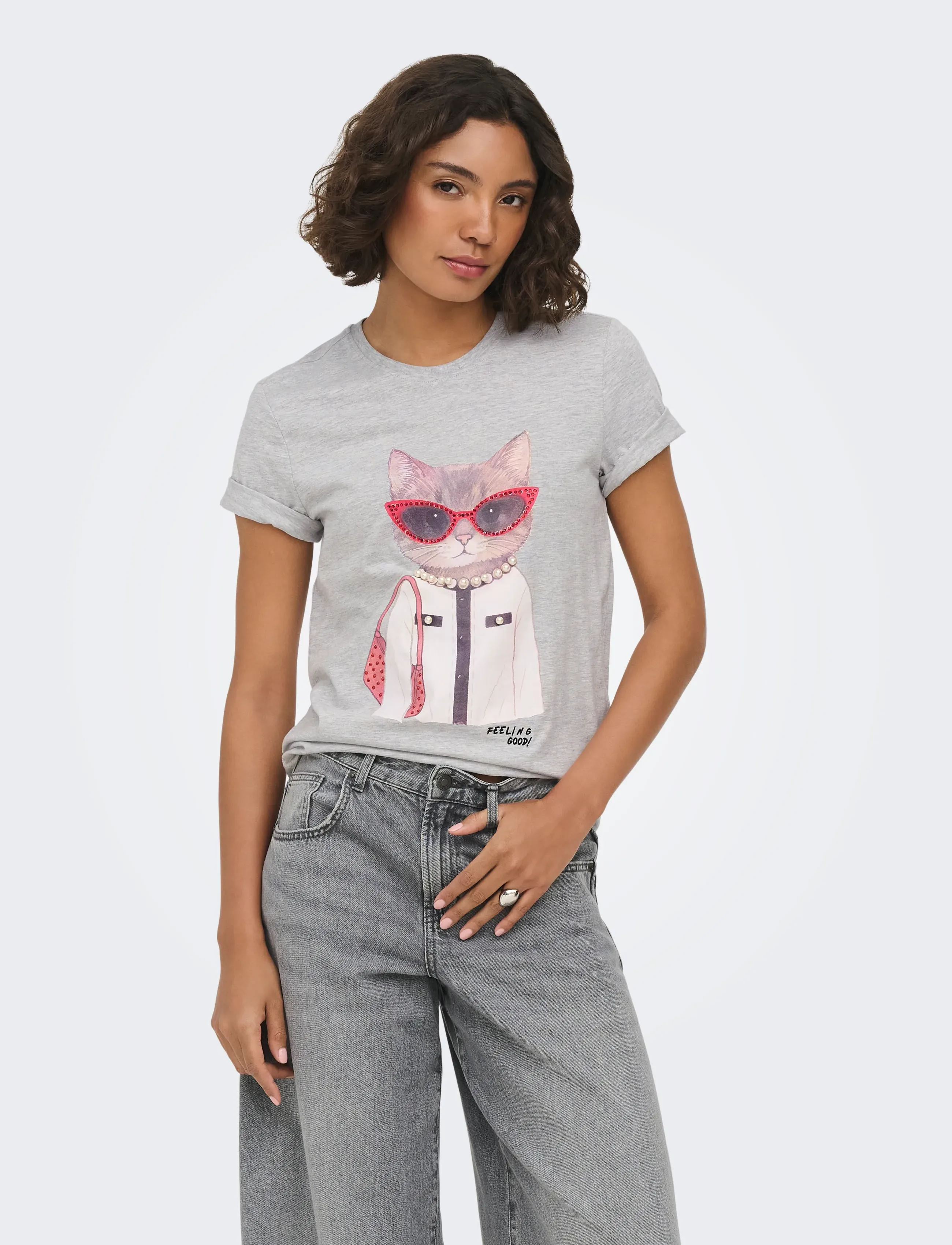 ONLY Onlbaria Reg S/S Top Box Jrs, L, Grey, T-Shirts & Toppe > Kortærmede, Dame