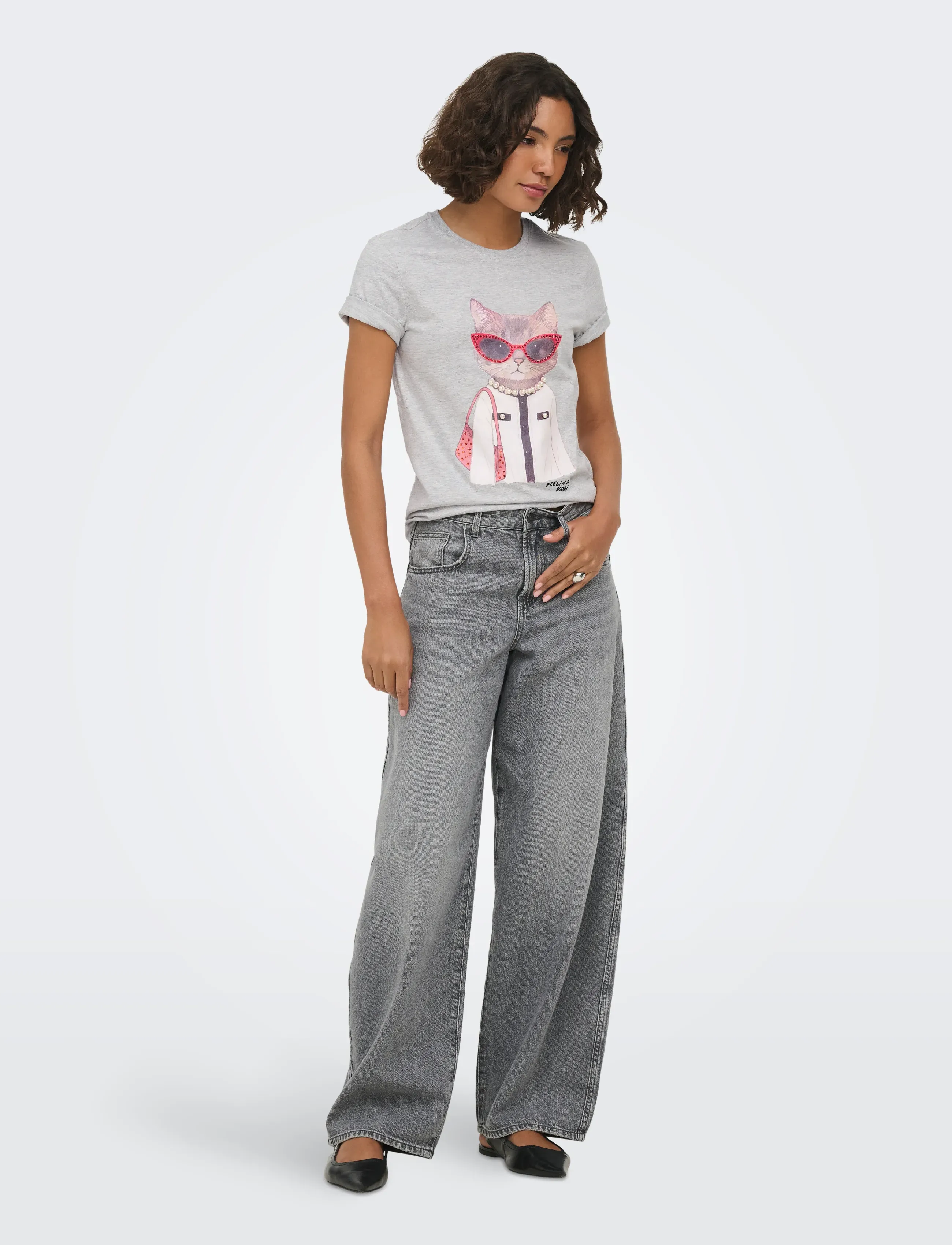 ONLY - ONLBARIA REG S/S TOP BOX JRS - t-shirts - light grey melange - 4