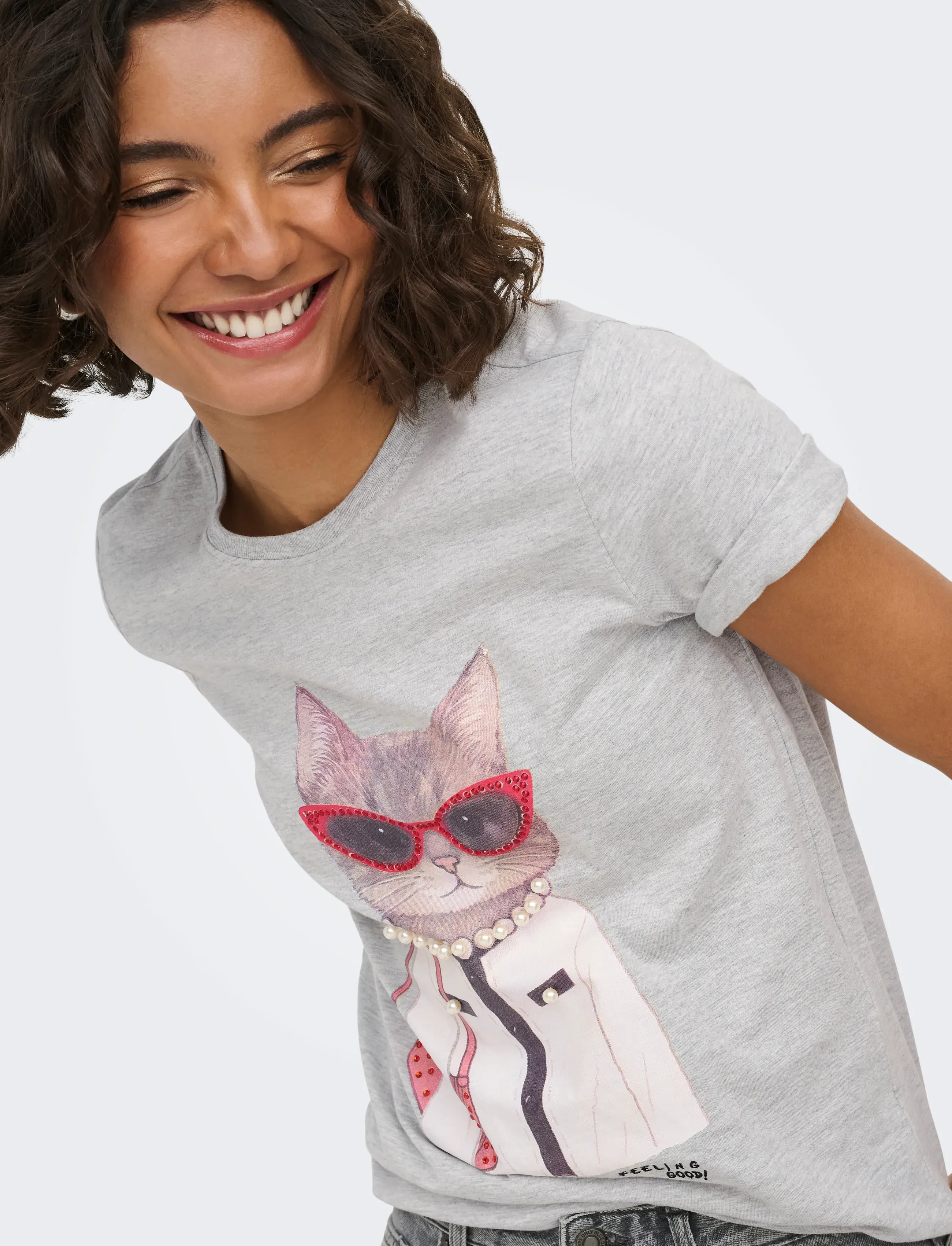 ONLY - ONLBARIA REG S/S TOP BOX JRS - t-shirts - light grey melange - 5