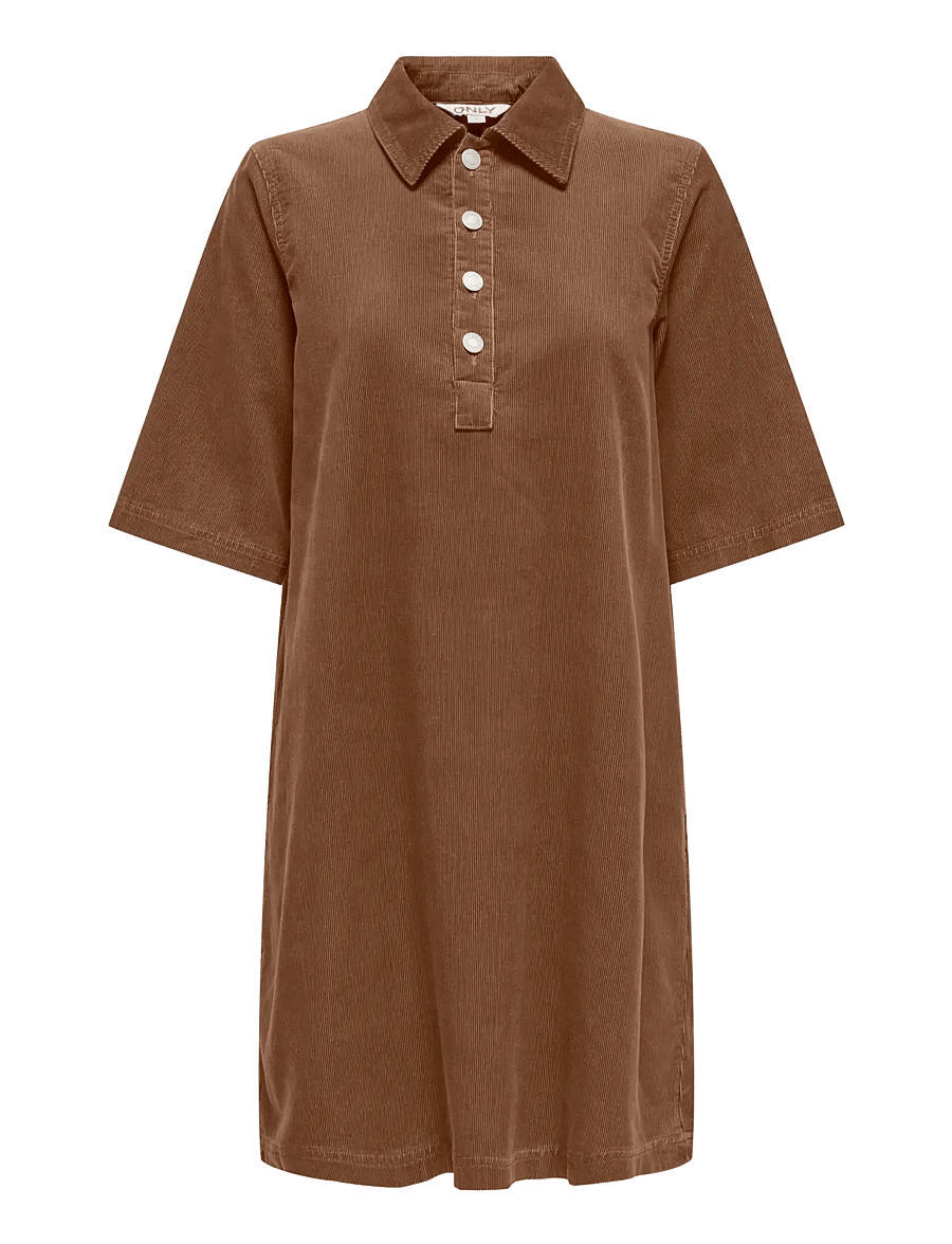 ONLY - ONLGRY-NESSA S/S CORD DRESS PNT - skjortklänningar - bison - 0