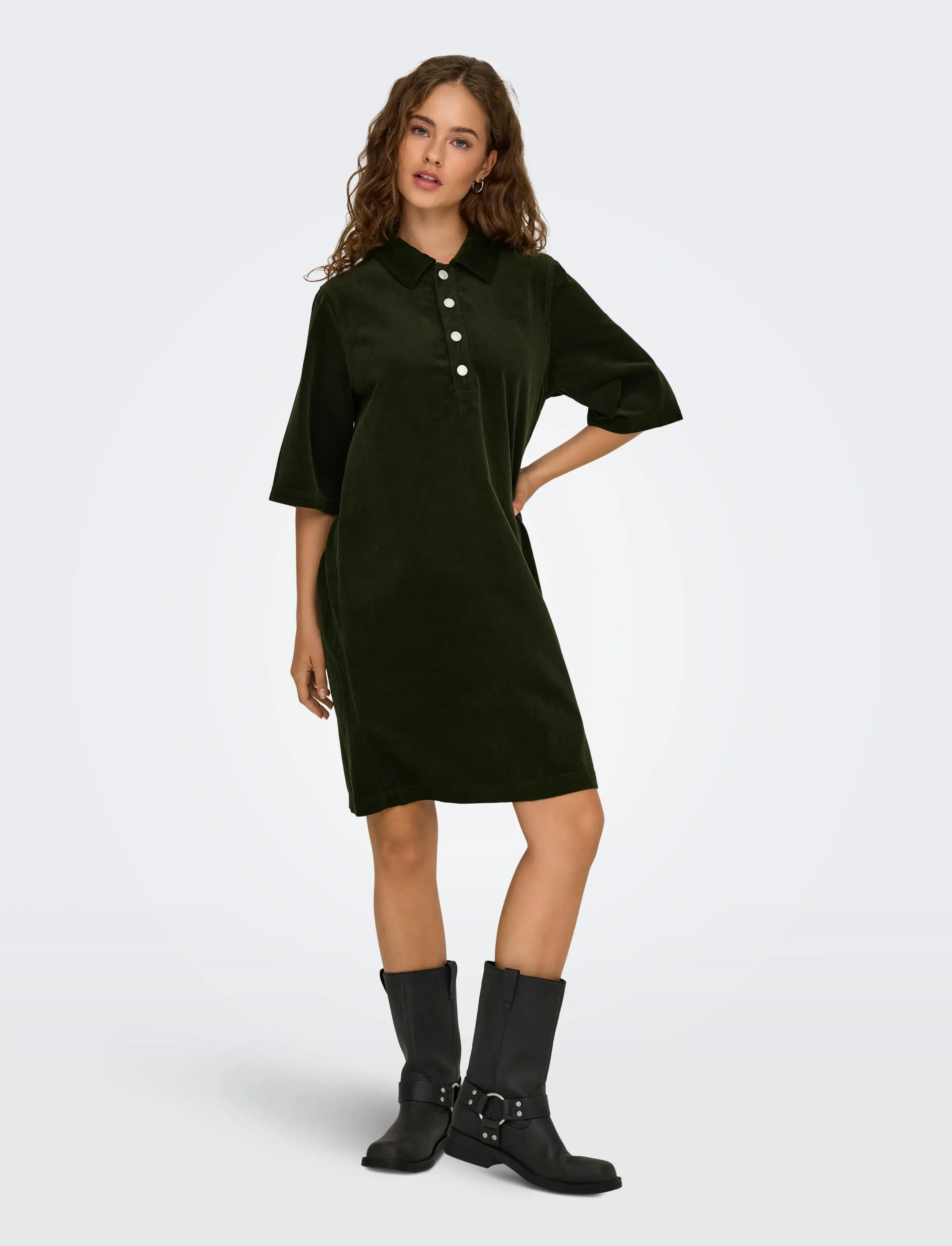 ONLY Onlgry-Nessa S/S Cord Dress Pnt, S, Dresses, Khakigrün - Knee-length & Midi, Frauen