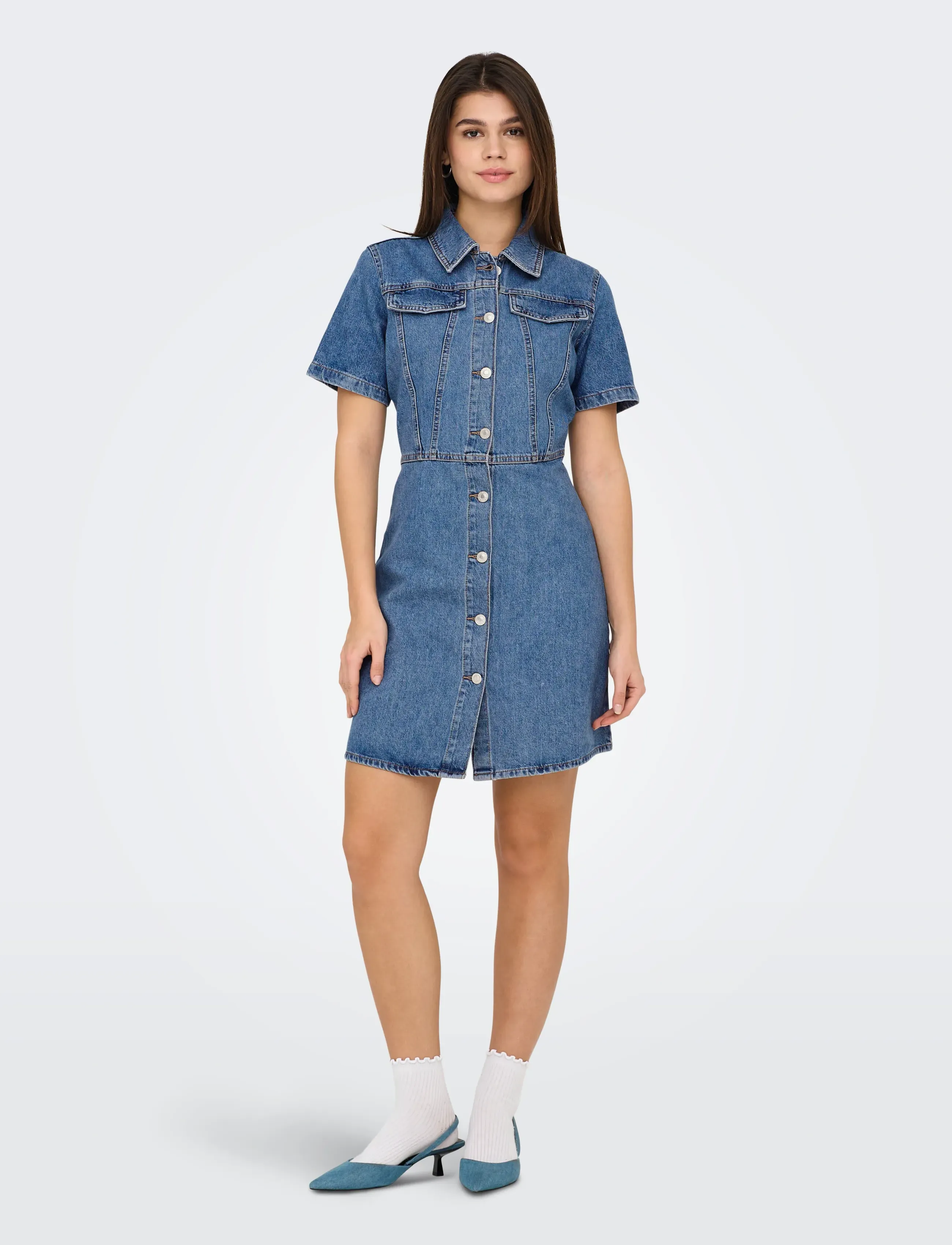 ONLY Onlmalia S/S Dnm Dress Akm, XL, Dresses, Blau - Shirt Frauen