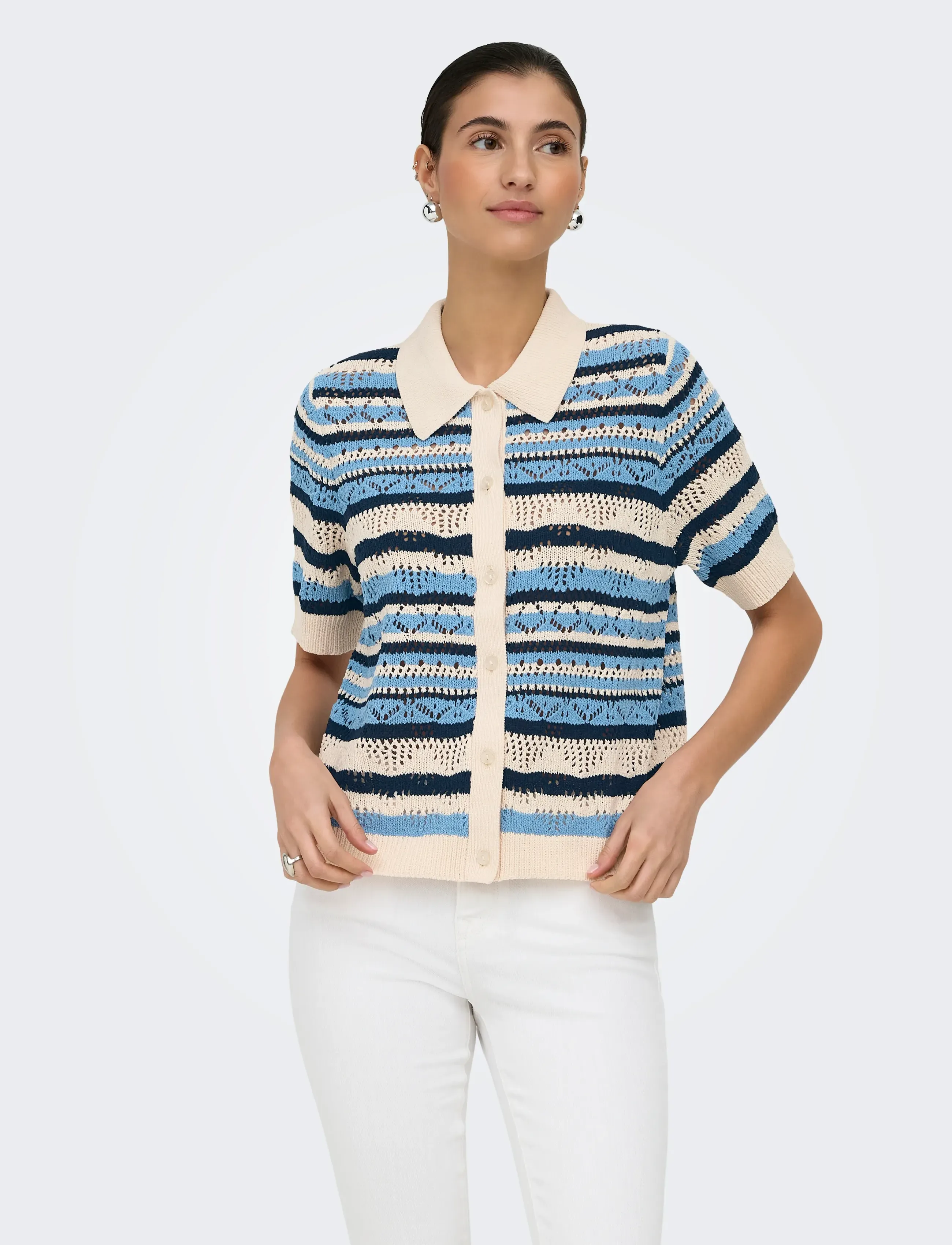 ONLY Onllula Polo S/S Cardigan Knt Noos, S, Knitwear, Blau - Cardigans, Frauen