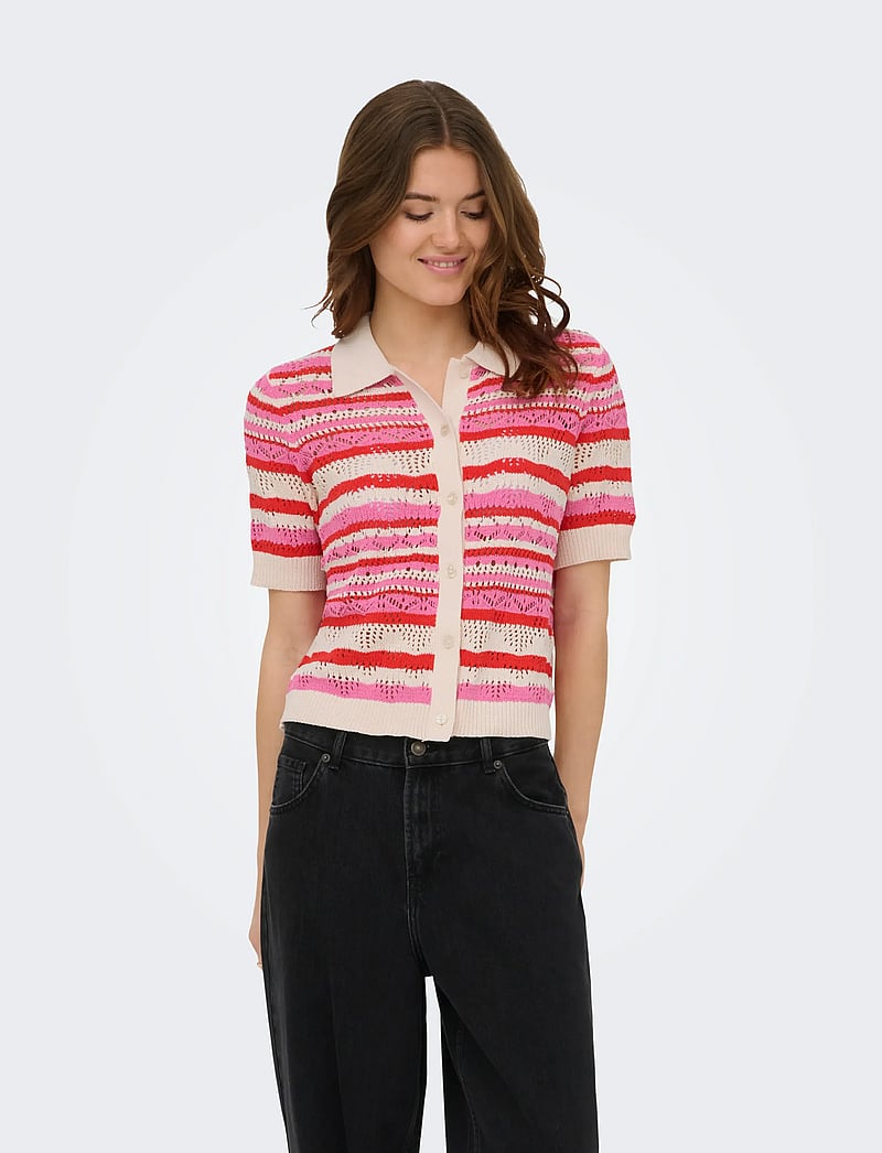 ONLY - ONLLULA POLO S/S CARDIGAN KNT NOOS - cardigans - high risk red - 0