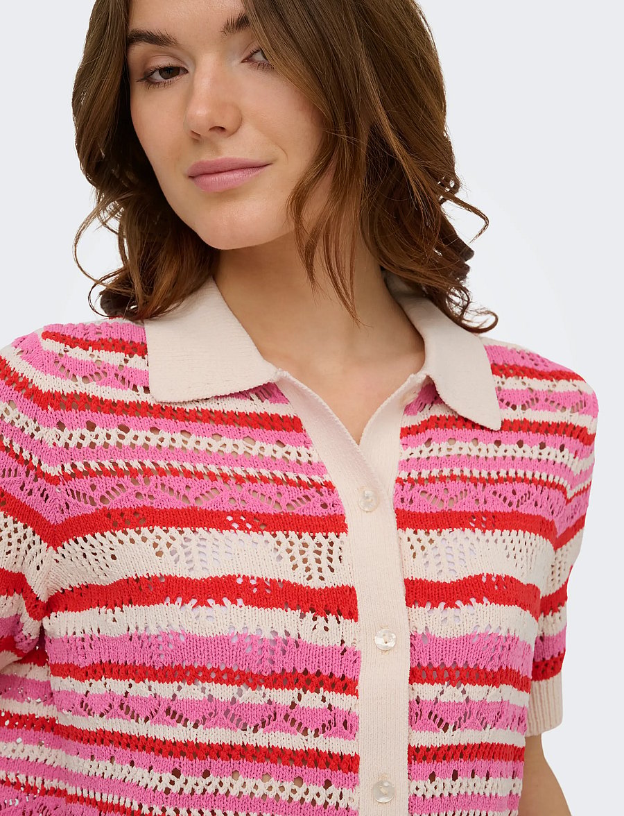 ONLY - ONLLULA POLO S/S CARDIGAN KNT NOOS - strickjacken - high risk red - 5