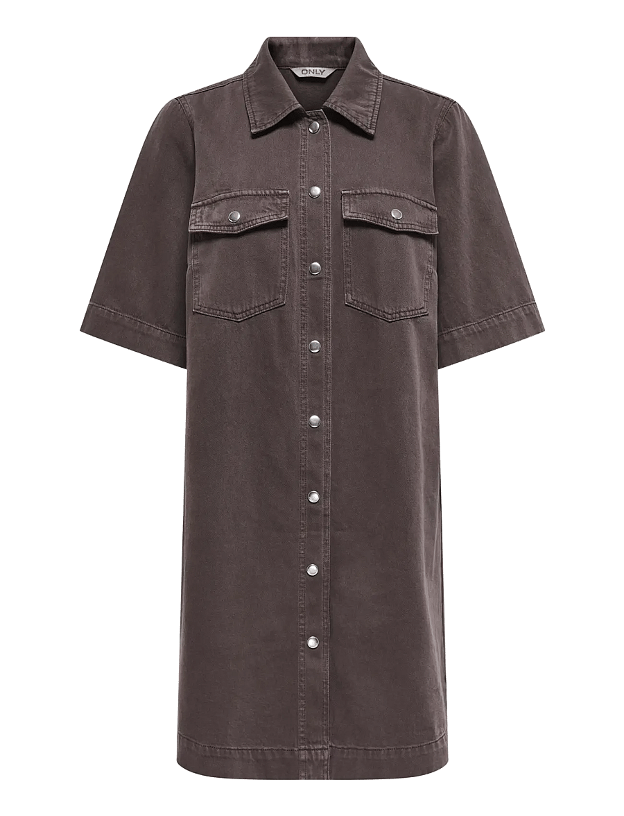 ONLY - ONLBELLE-SILLA S/S BUTTON DRESS PNT - seal brown - 0