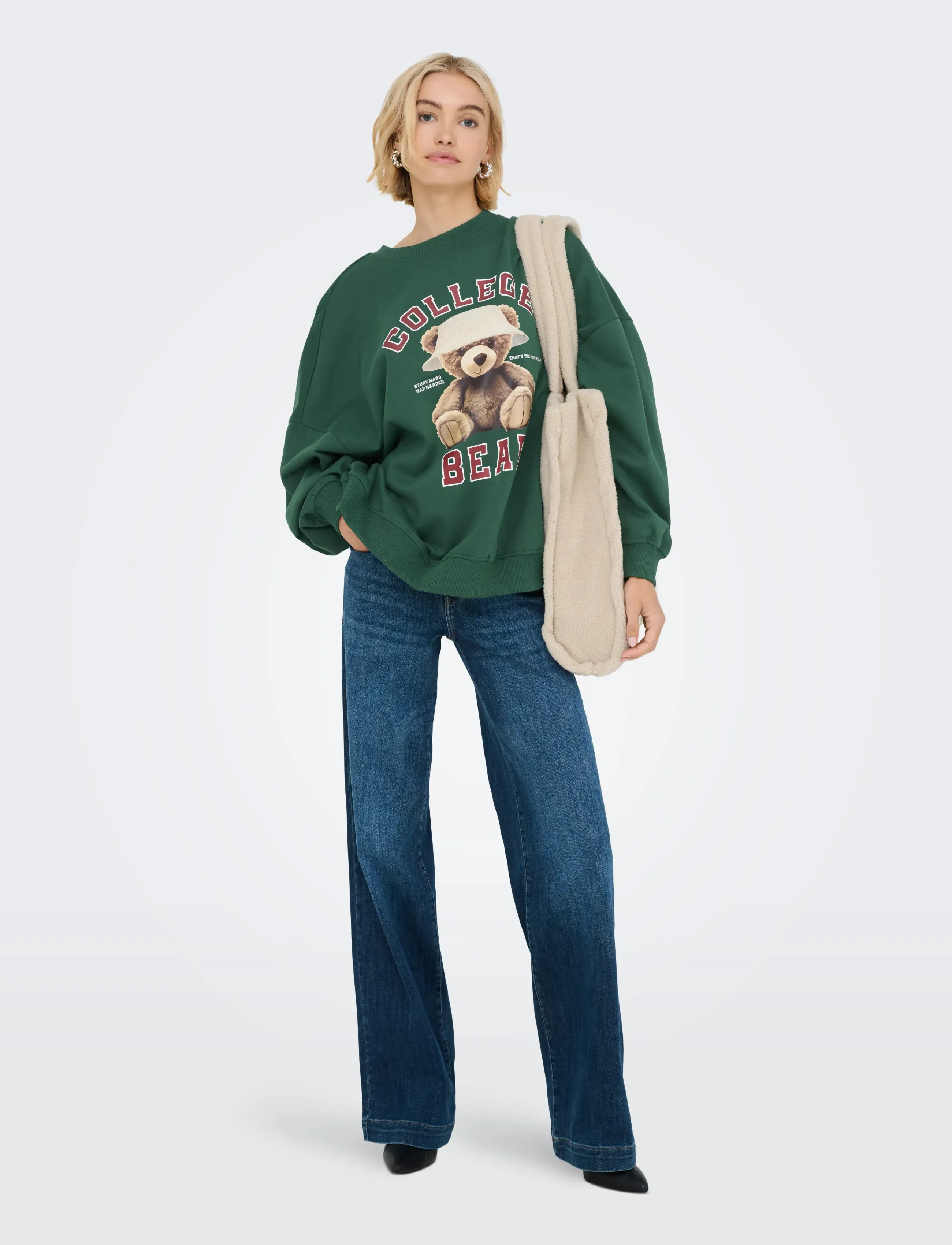 ONLY - ONLBILA L/S BEAR O-NECK SWT - najniższe ceny - pineneedle - 4
