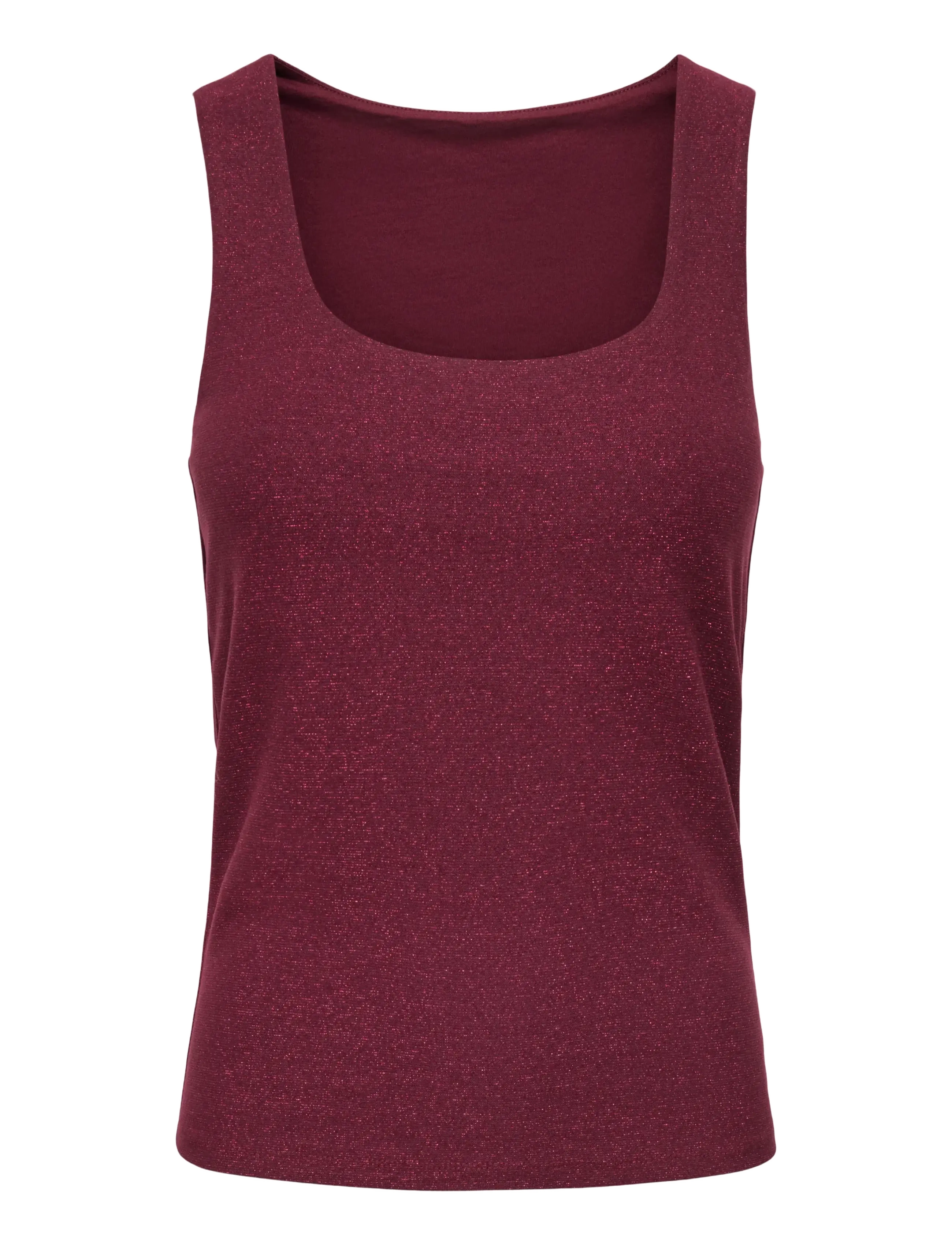 ONLY ONLEA GLITTER S/L 2-WAYS TOP JRS NOOS - T-Shirts & Tops - CHOCOLATE TRUFFLE / burgundy