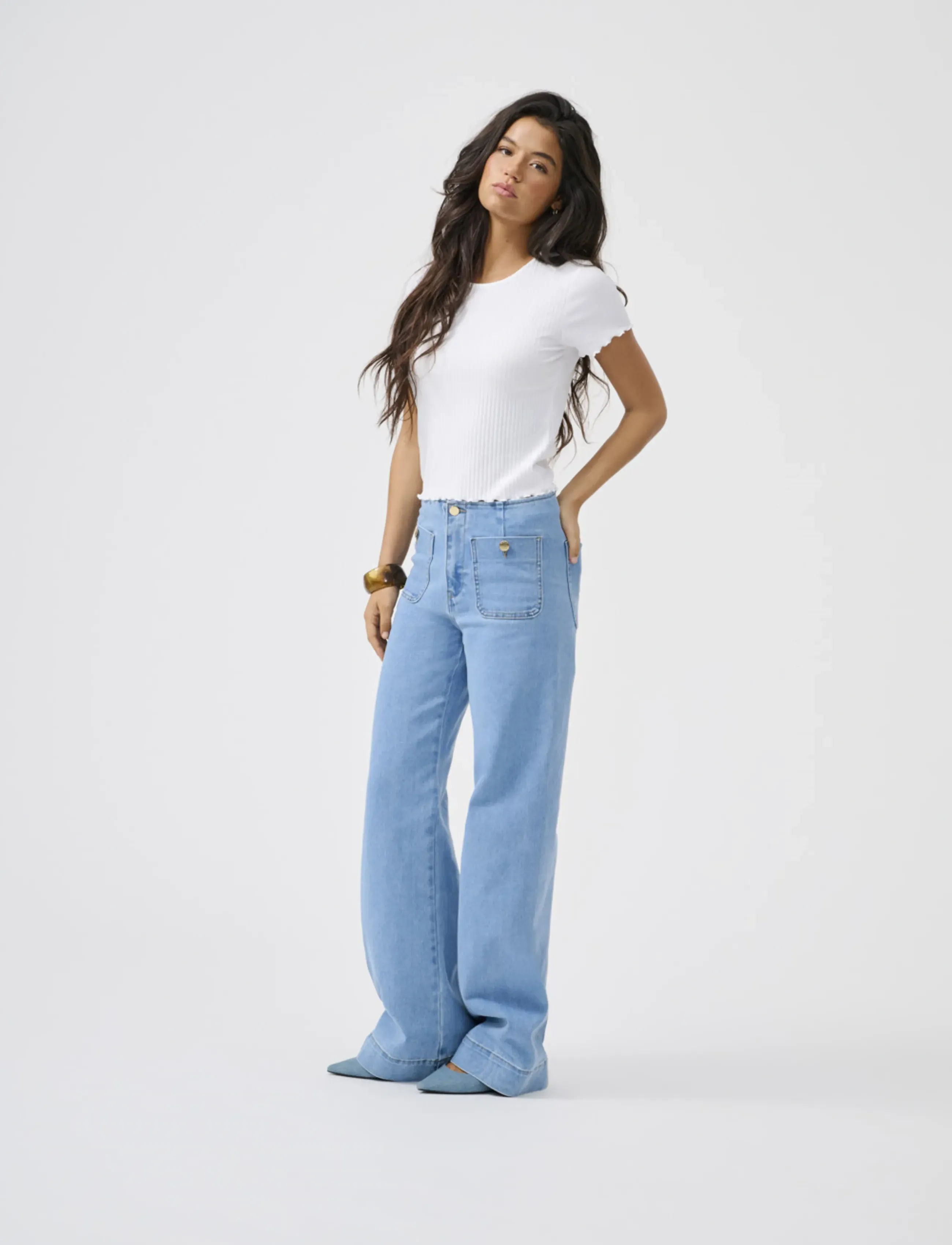 ONLY ONLMADELINE HW WD POCKET DNM GUA221 NOOS - Tøj - LIGHT BLUE DENIM / blue