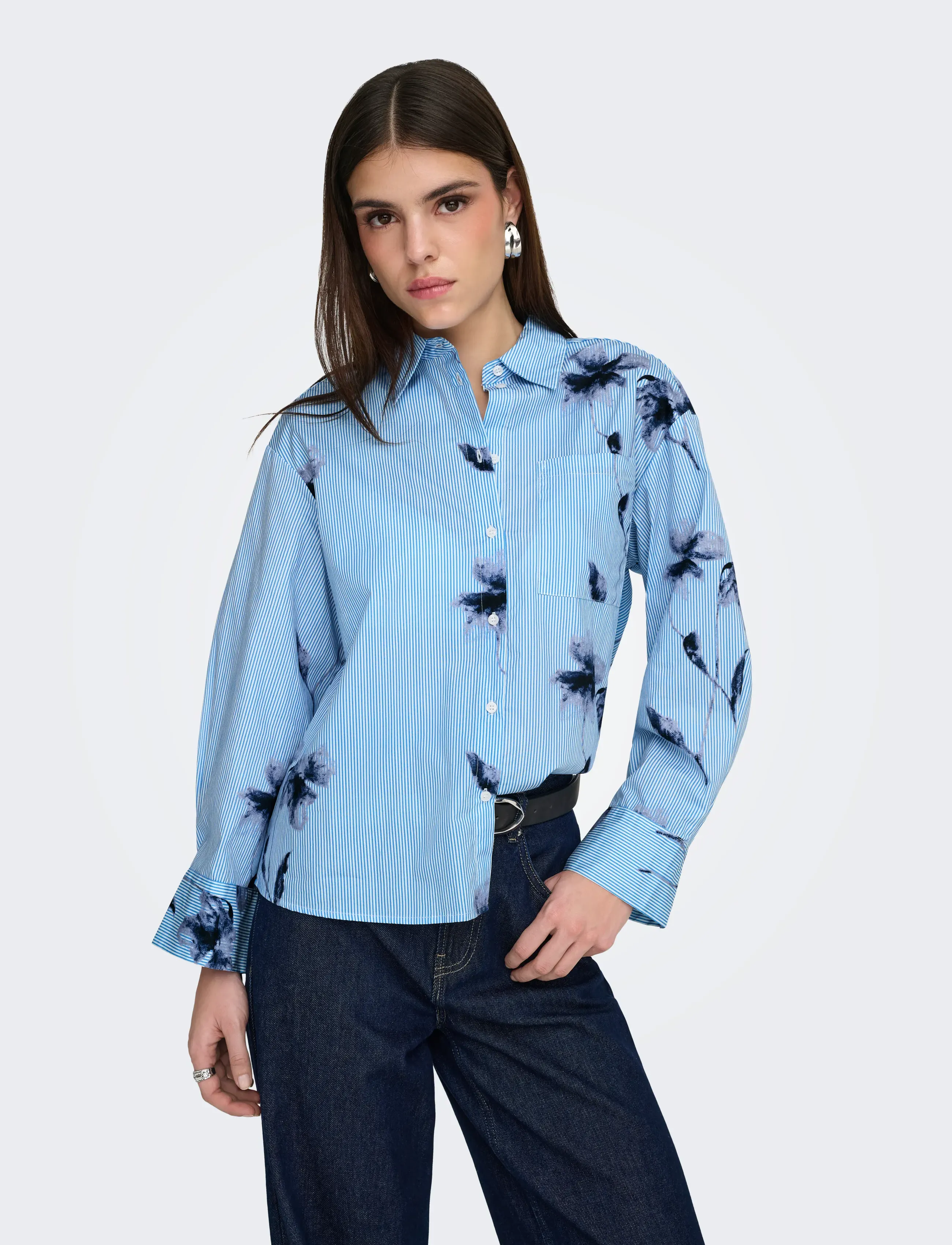 ONLY ONLNANO LIFE LS SHIRT WVN - Hemden - BRIGHT WHITE / blue