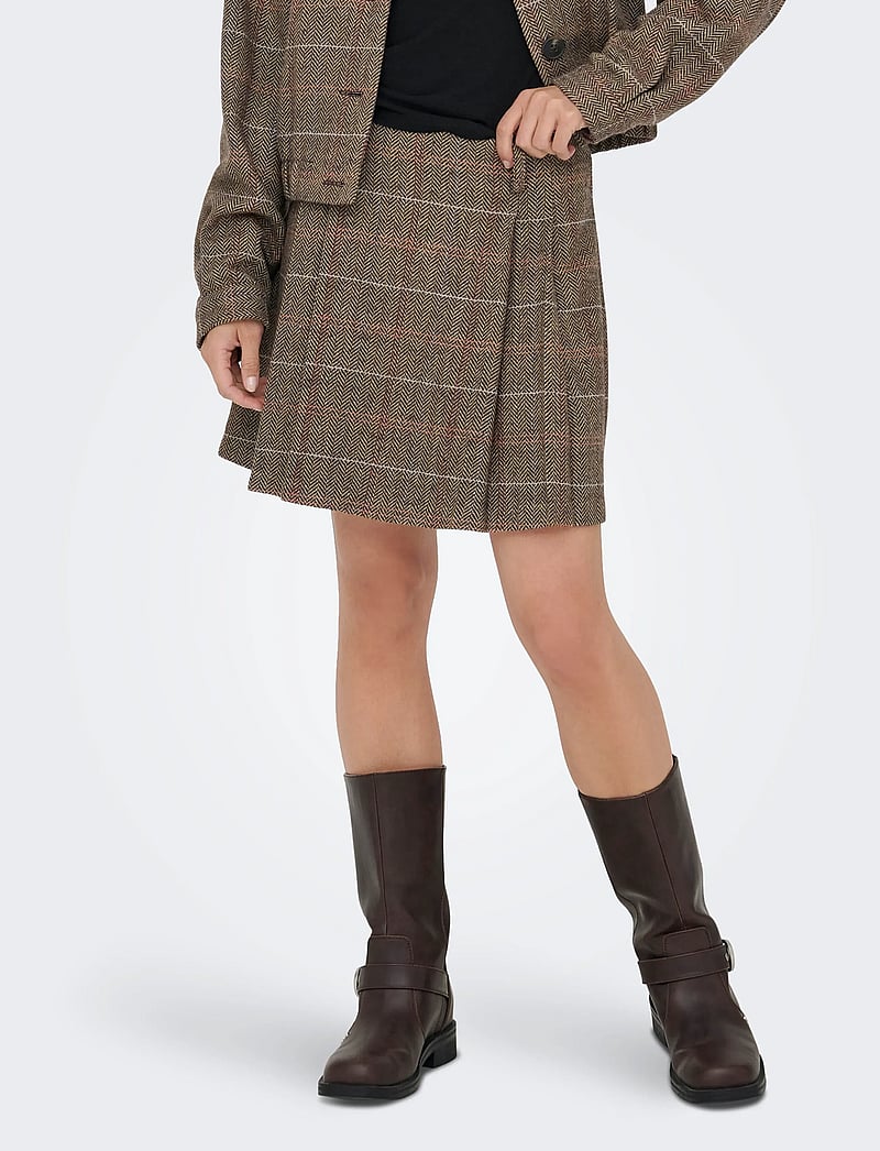 ONLY - ONLRICCA LIFE CHECK MW SKIRT OTW - plisserede nederdele - seal brown - 0