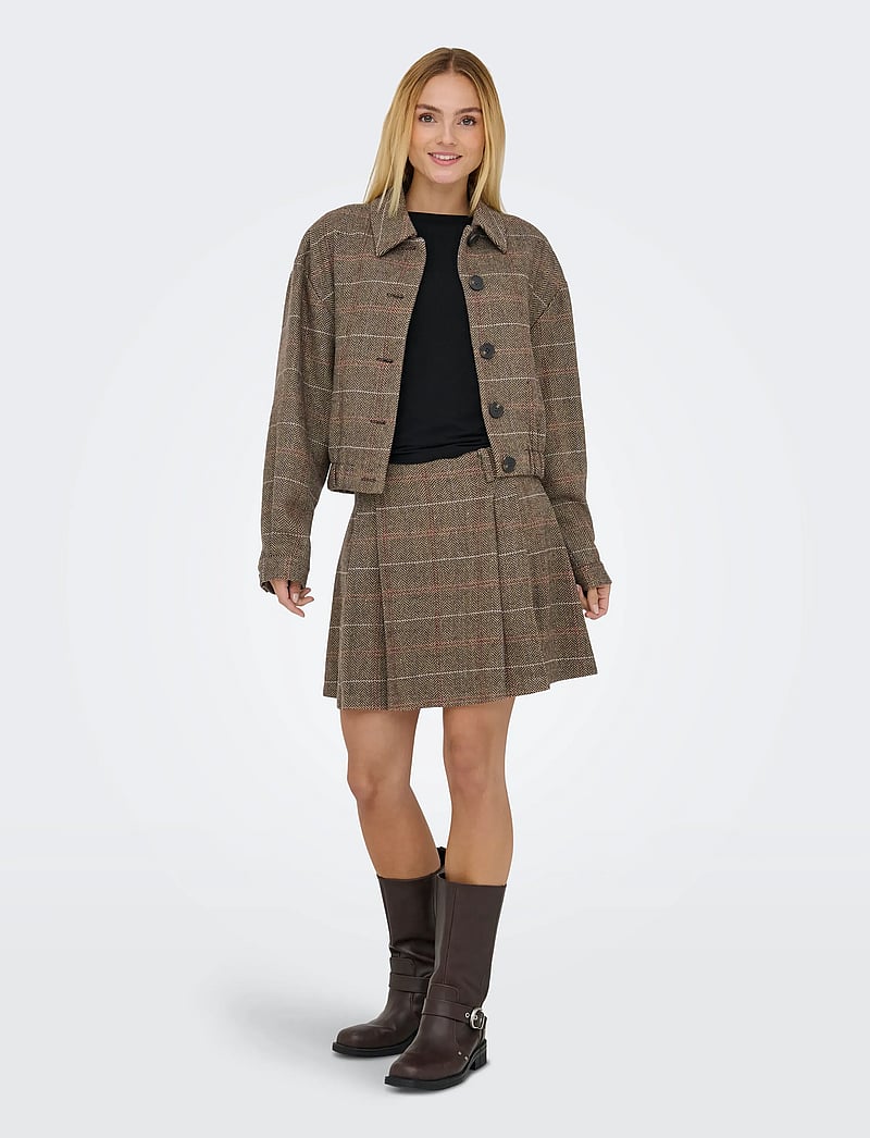ONLY - ONLRICCA LIFE CHECK MW SKIRT OTW - plisserede nederdele - seal brown - 5