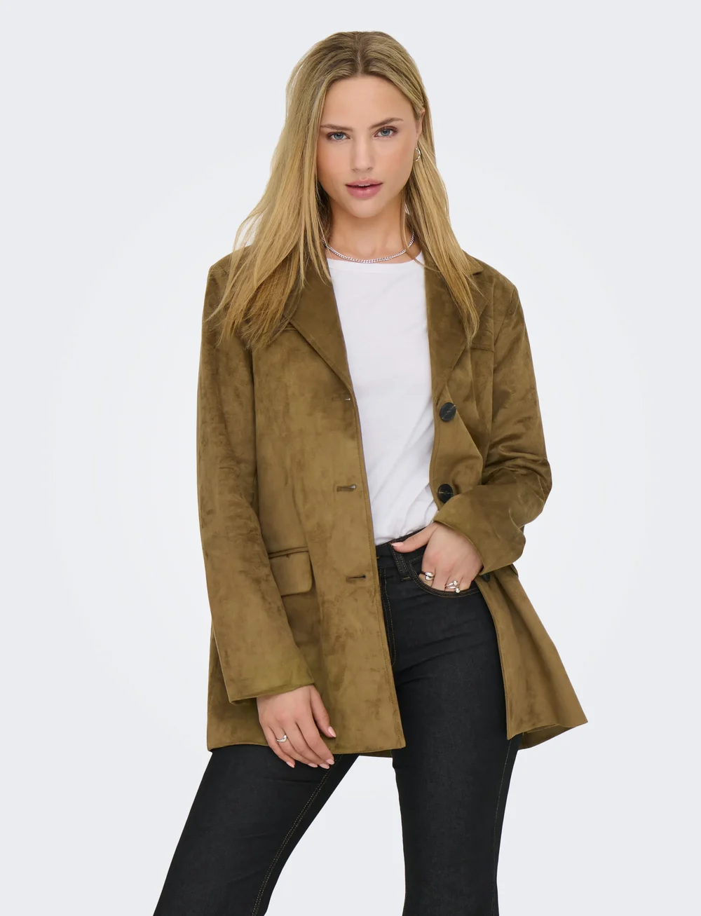 ONLY - ONLTULIP FAUX SUEDE BLAZER COAT OTW - leichte mäntel - cognac - 0